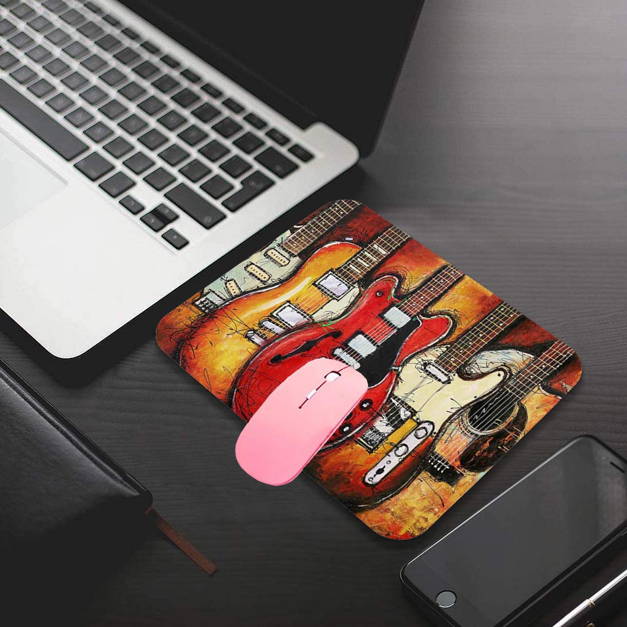 Custom Gaming Mouse Pad with Non-Slip Rubber Base - Tapestry Guitar Design Mousepad & Coaster Set for PC, Laptop, Office & Gaming - Perfect for Work, Gaming & Home Computer Setup