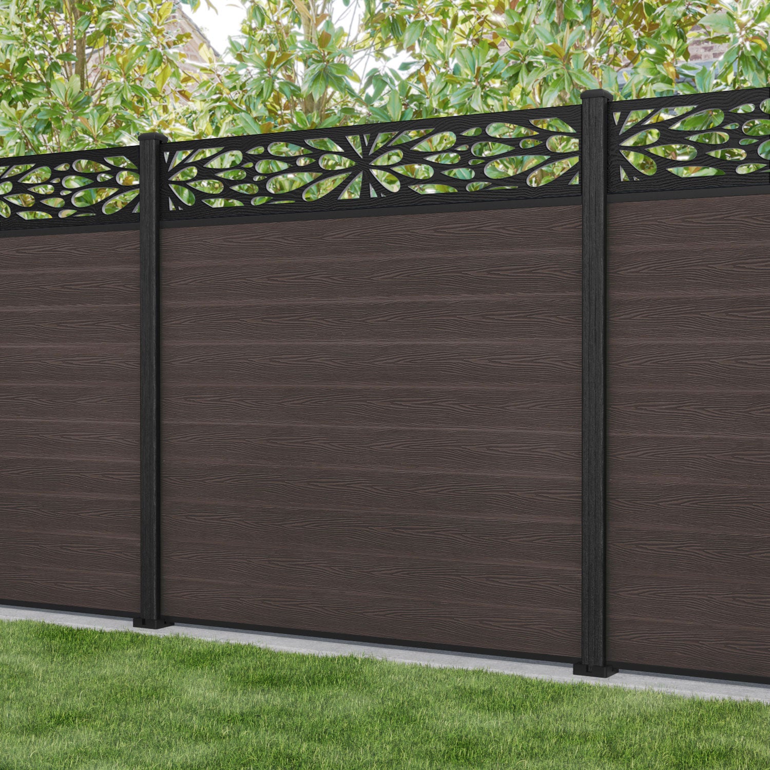 Classic Blossom Fence Panel - Mid Brown Composite Fencing with Durable Posts | Perfect for Backyard Privacy, Garden Borders & Outdoor Decoration