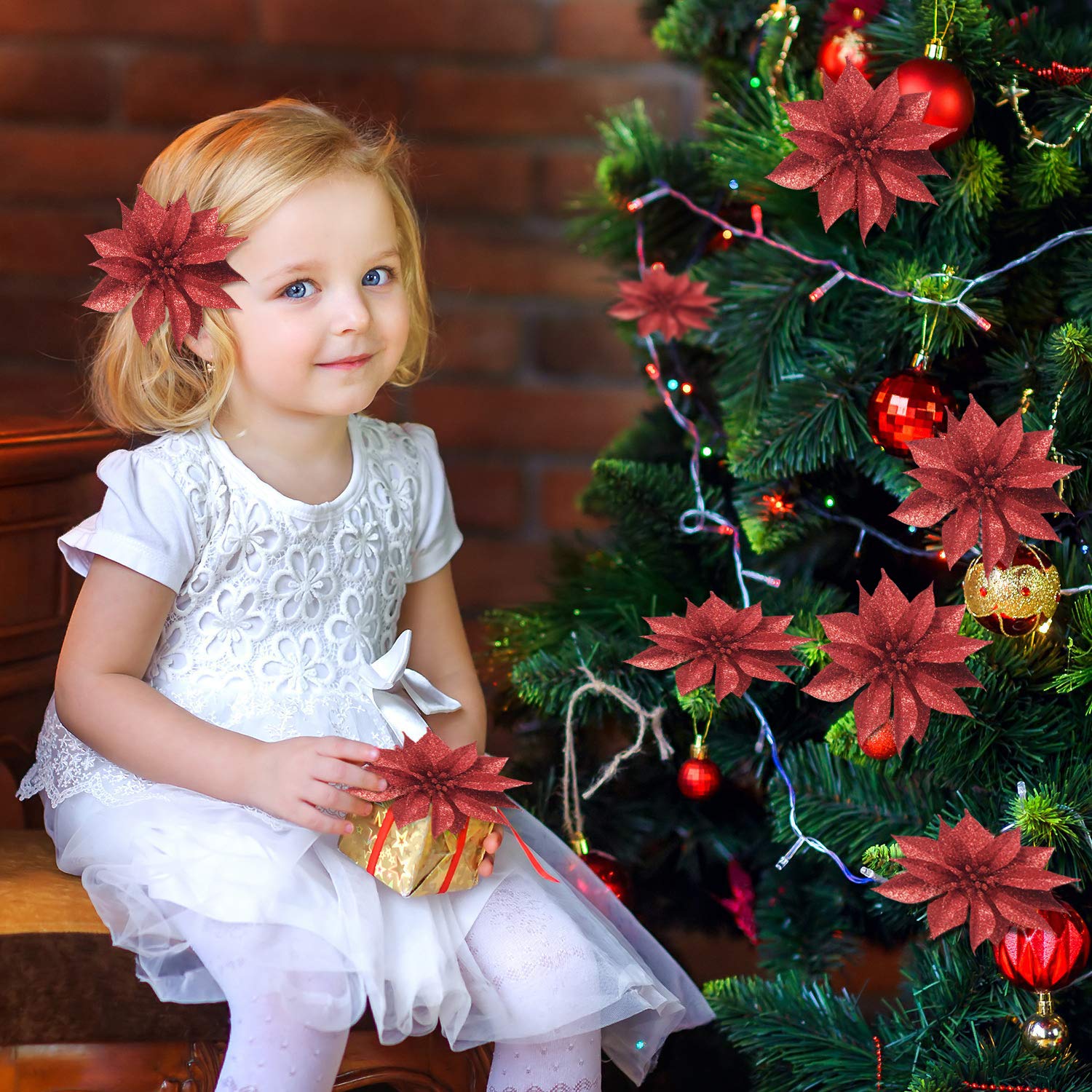 24 Pack Artificial Poinsettia Flowers - 3.75