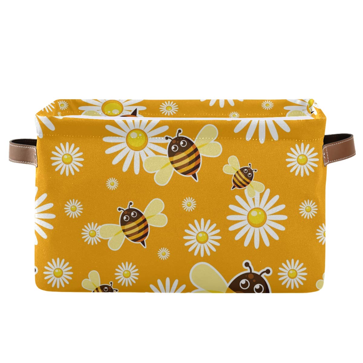 AUUXVA Collapsible Storage Bin Cube - Floral Bee Pattern Laundry Basket & Toy Organizer with Handles for Home, Nursery, Pantry & Office (1PC) | Perfect for Clothes, Toys & Household Organization