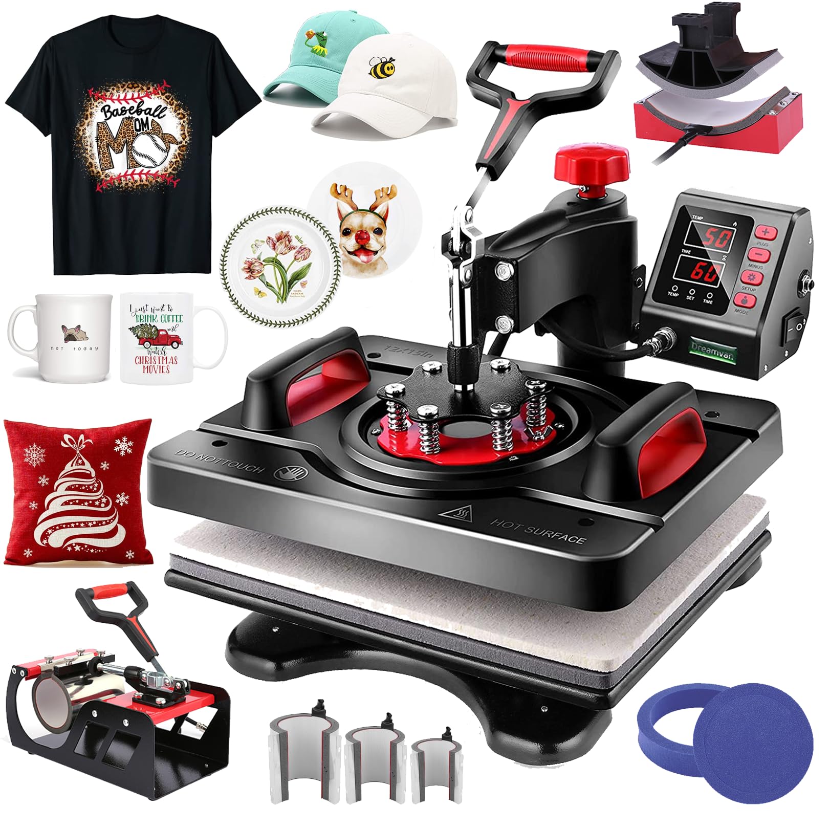 8-in-1 Upgraded 15x12 Inch Digital Swing Heat Press Machine - Industrial Quality Sublimation Heat Transfer for T-Shirts, Mugs, Hats & Plates | Perfect for DIY Crafts, Custom Apparel & Small Business Printing