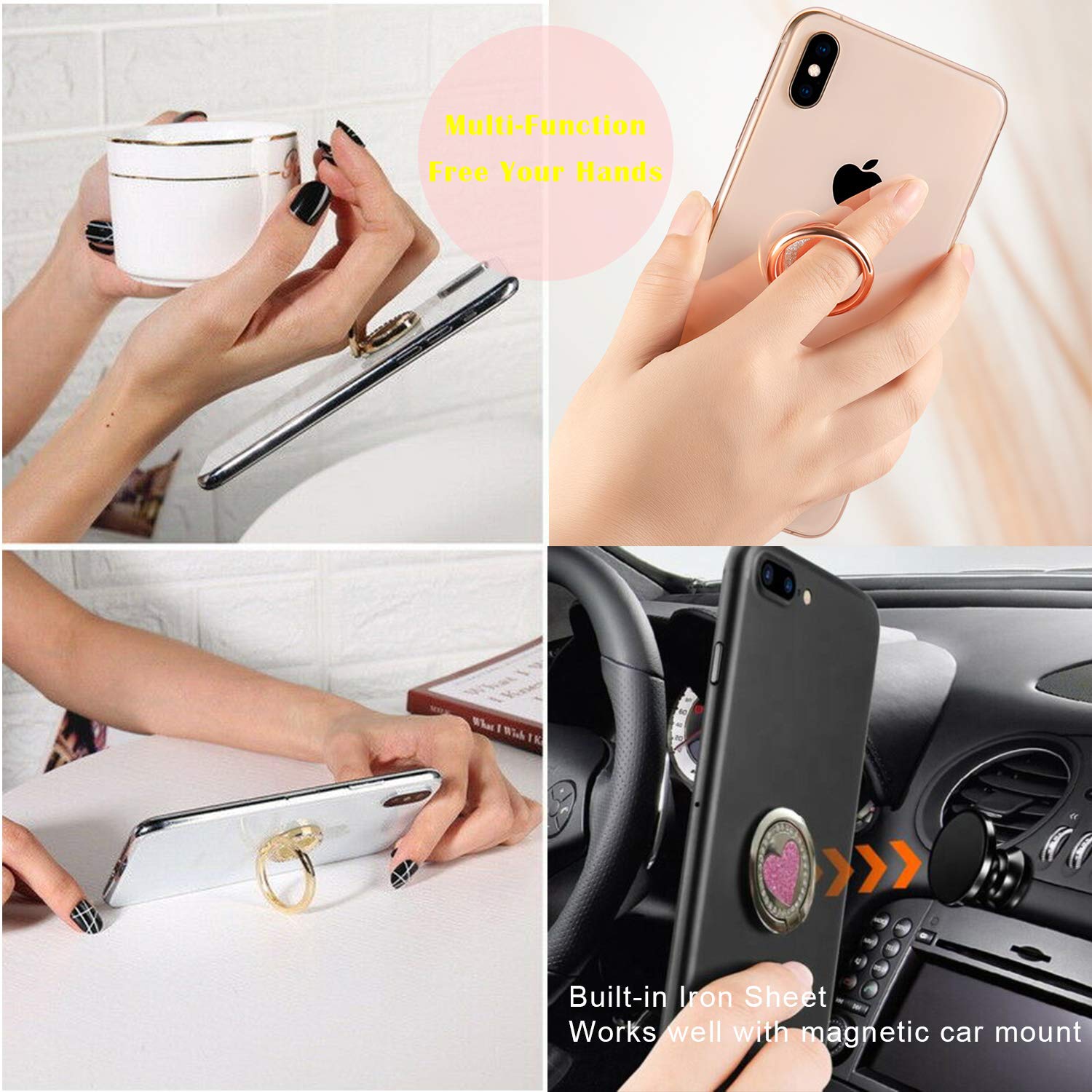 360° Rotating Metal Phone Ring Holder & Kickstand - Foldable Back Grip Stand for iPhone, Samsung & Most Smartphones (Silver Heart Design) - Perfect for Selfies, Videos & Hands-Free Viewing