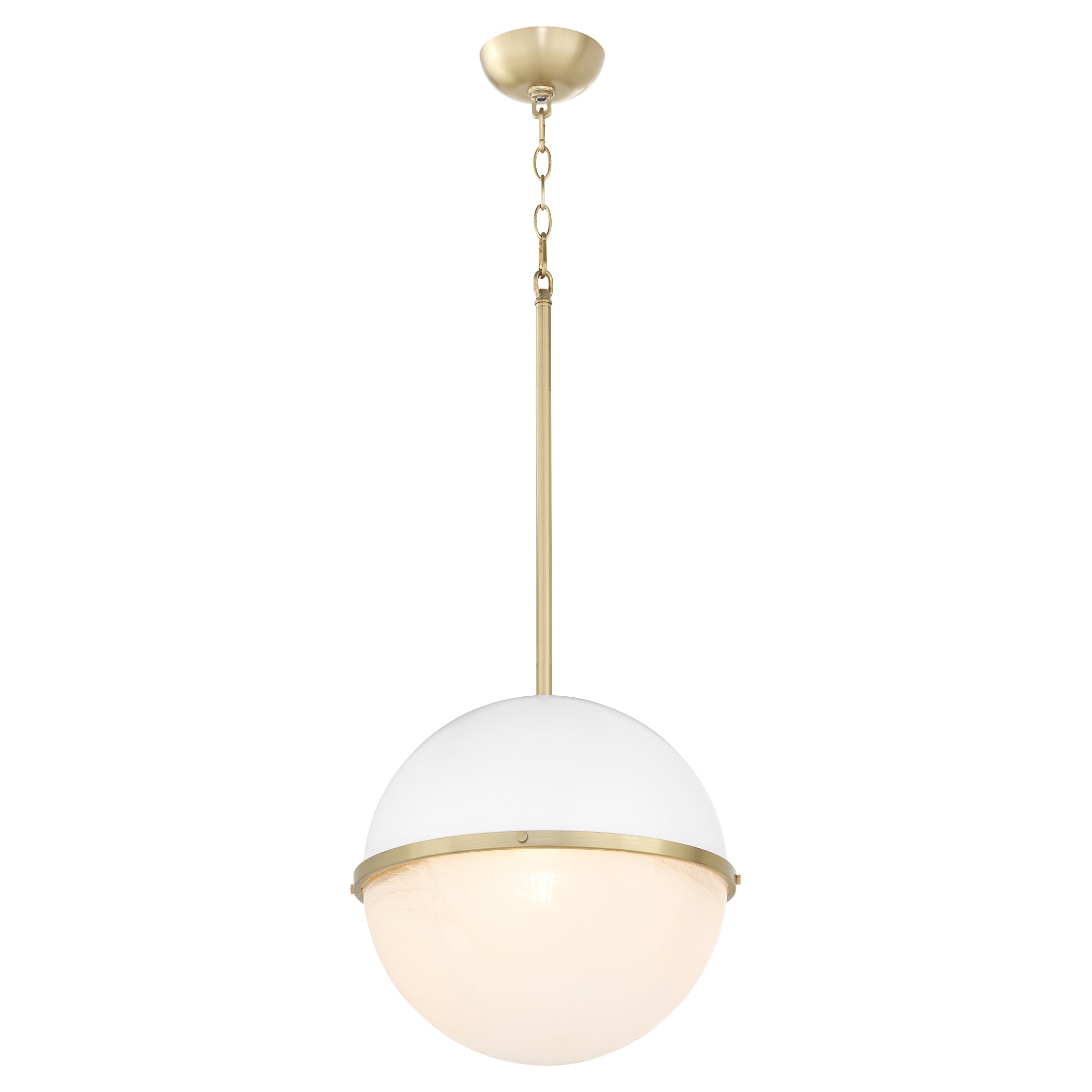 1 Light Pendant Studio White with Aged Brass Finish - Modern Ceiling Light Fixture for Living Room, Bedroom, or Dining Area