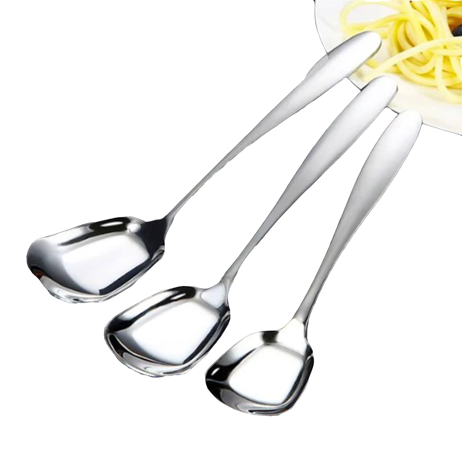 Premium 3-Piece Square Head Stainless Steel Spoon Set - Cooking, Serving & Dessert Utensils for Rice, Soup & Baking - Durable 18/8 Stainless Steel Flat Square Spoons for Kitchen & Dining Use