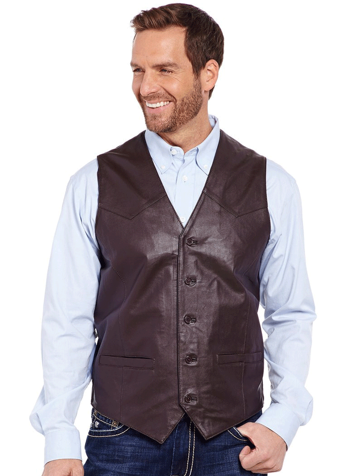 Men's Brown Lamb Leather Button Front Vest - Cripple Creek ML3059 - Perfect for Casual Outfits, Outdoor Adventures & Western Style Fashion