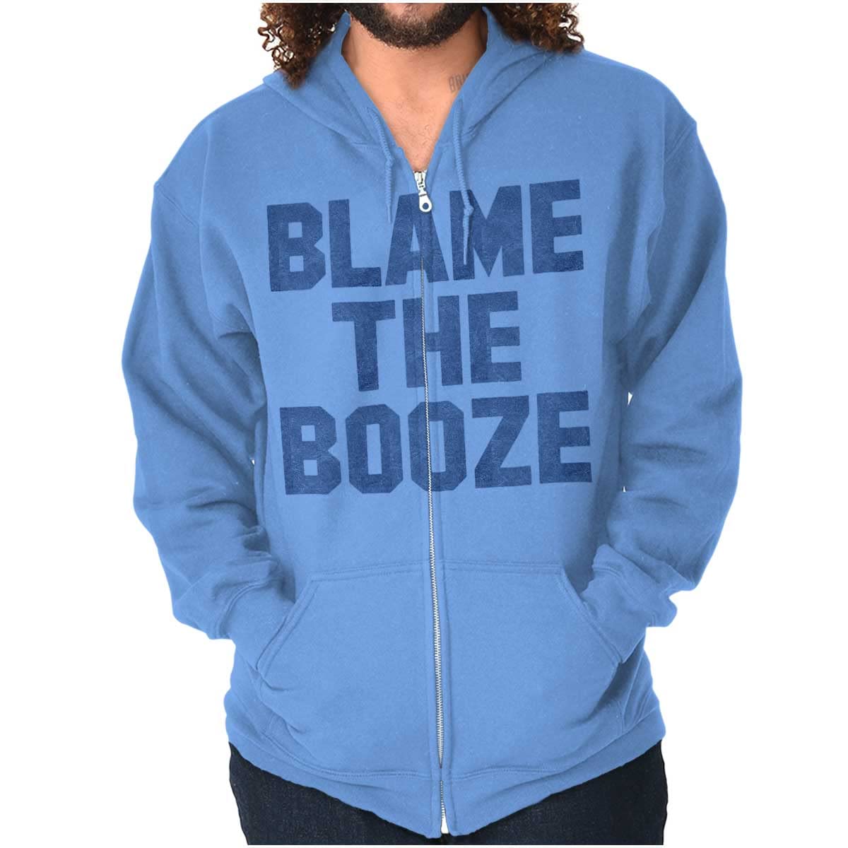 Funny Hangover Zip Up Hoodie for Men & Women - Blame the Booze Sweatshirt | Perfect for Parties, Gifts & Casual Wear