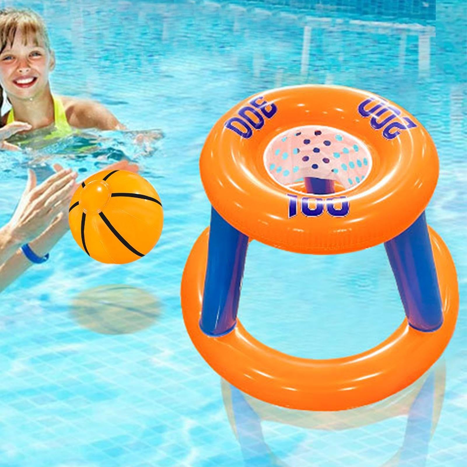 Inflatable Floating Basketball Hoop Set - Pool Basketball Toy for Adults & Kids - Summer Water Game Accessories - Fun Floating Pool Toys for Beach, Backyard & Parties