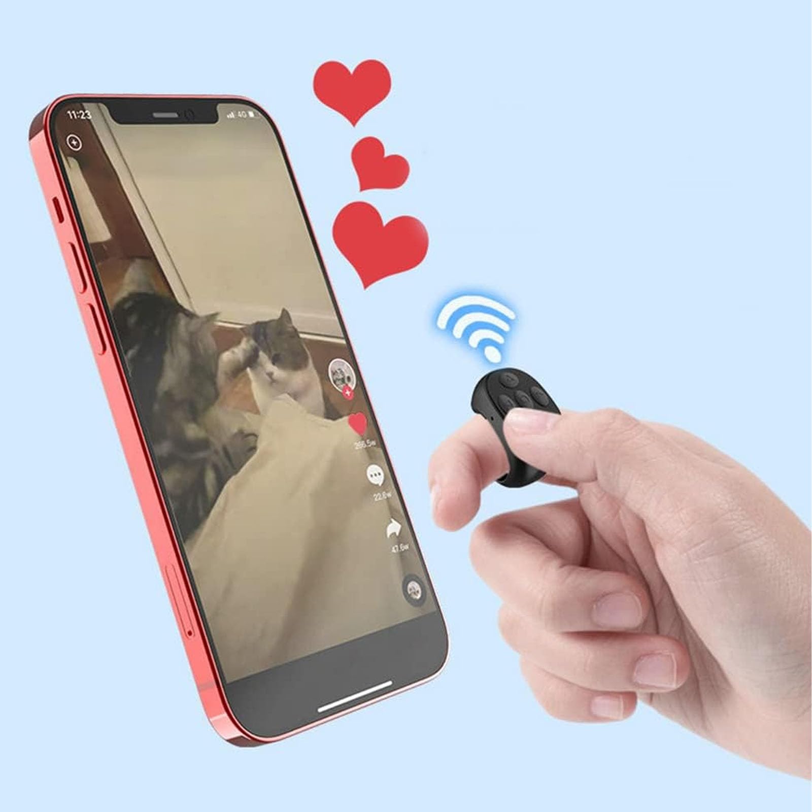 Wireless Bluetooth Page Turner Remote Control for Phone Tablet Camera - Fingertip Presentation Clicker for Teachers, Presenters & Photographers (Black) - Perfect for Online Meetings, Slideshows & Hands-Free Photography