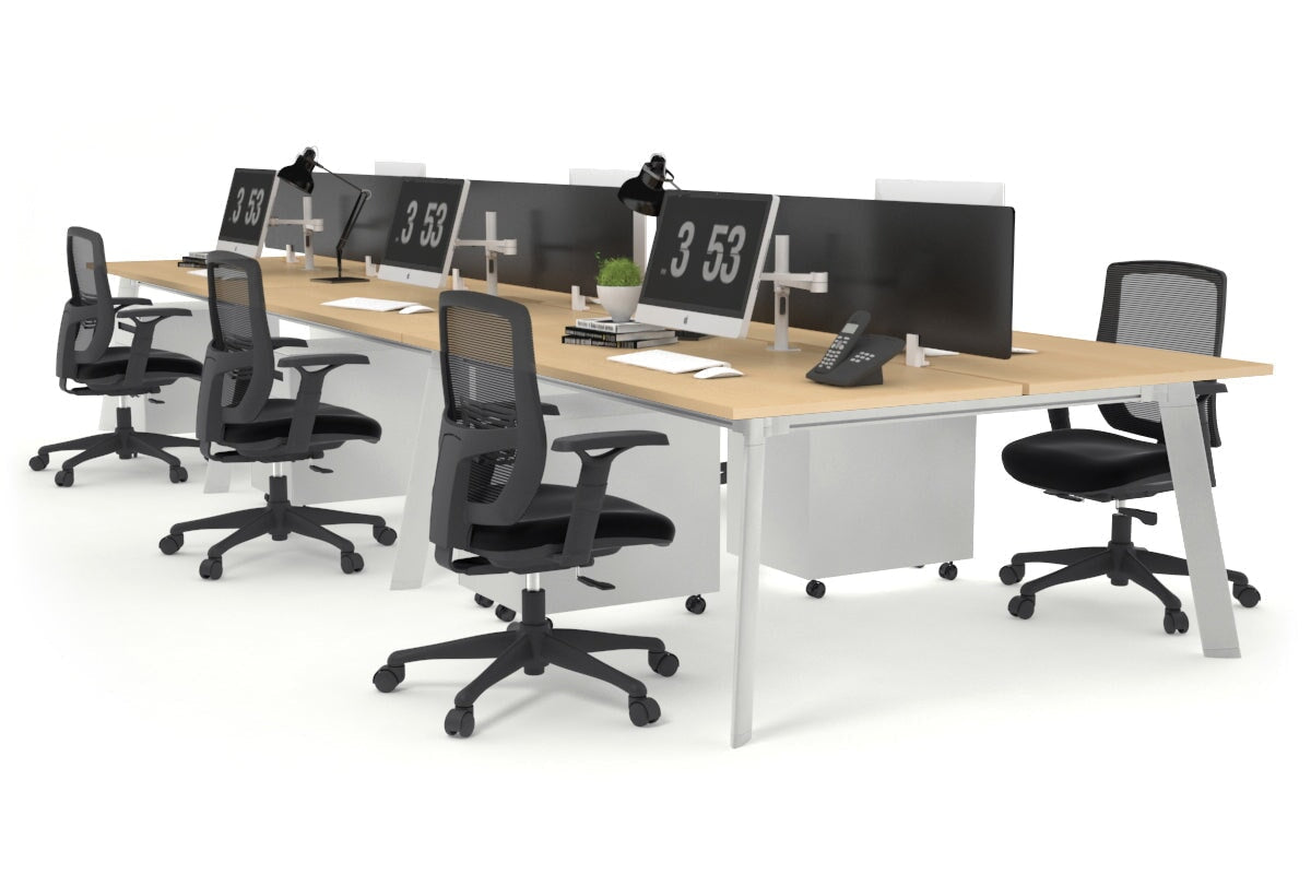 6-Person Workstation with White Frame - 1400L x 800W Office Desk with Cable Management | Perfect for Team Collaboration & Open Office Spaces