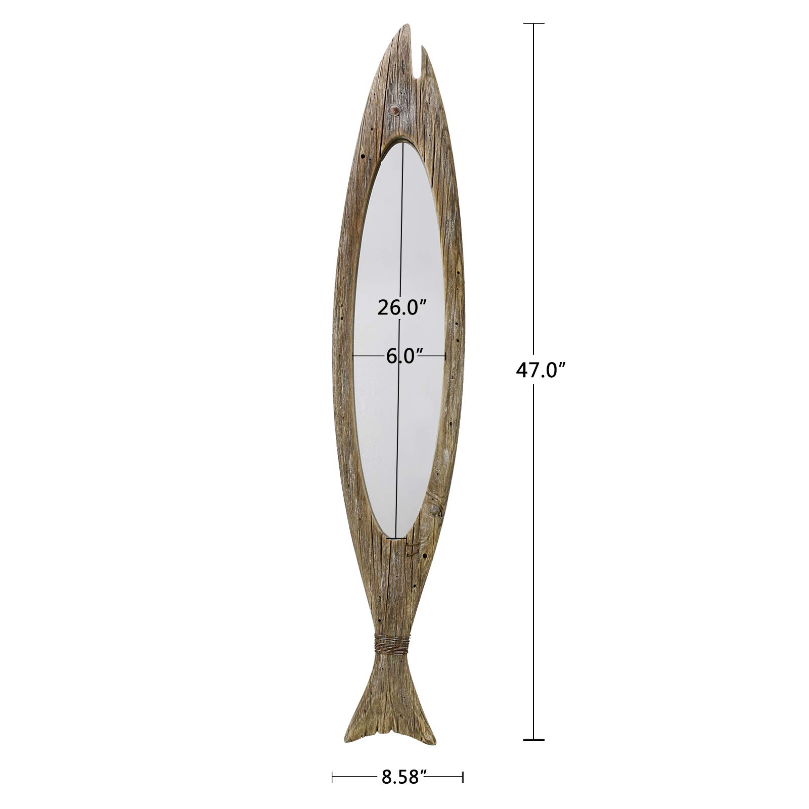 Wooden Fish Mirror Wall Decor - Rustic Nautical Hanging Mirror for Beach Themed Home, Bathroom & Bedroom | Coastal Style Home Accent for Bath, Bedroom & Living Room Decor