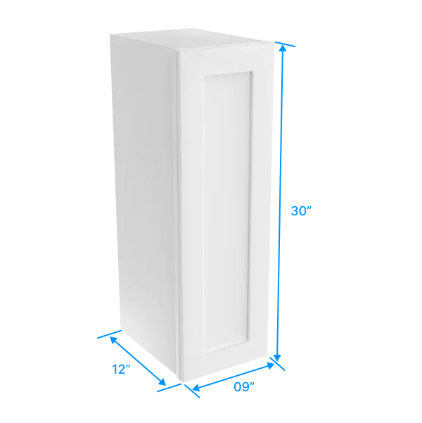 30 Inch Wall Cabinet - 09W x 30H x 12D - Aria White Shaker Style - Perfect for Kitchen, Bathroom & Garage Storage Organization