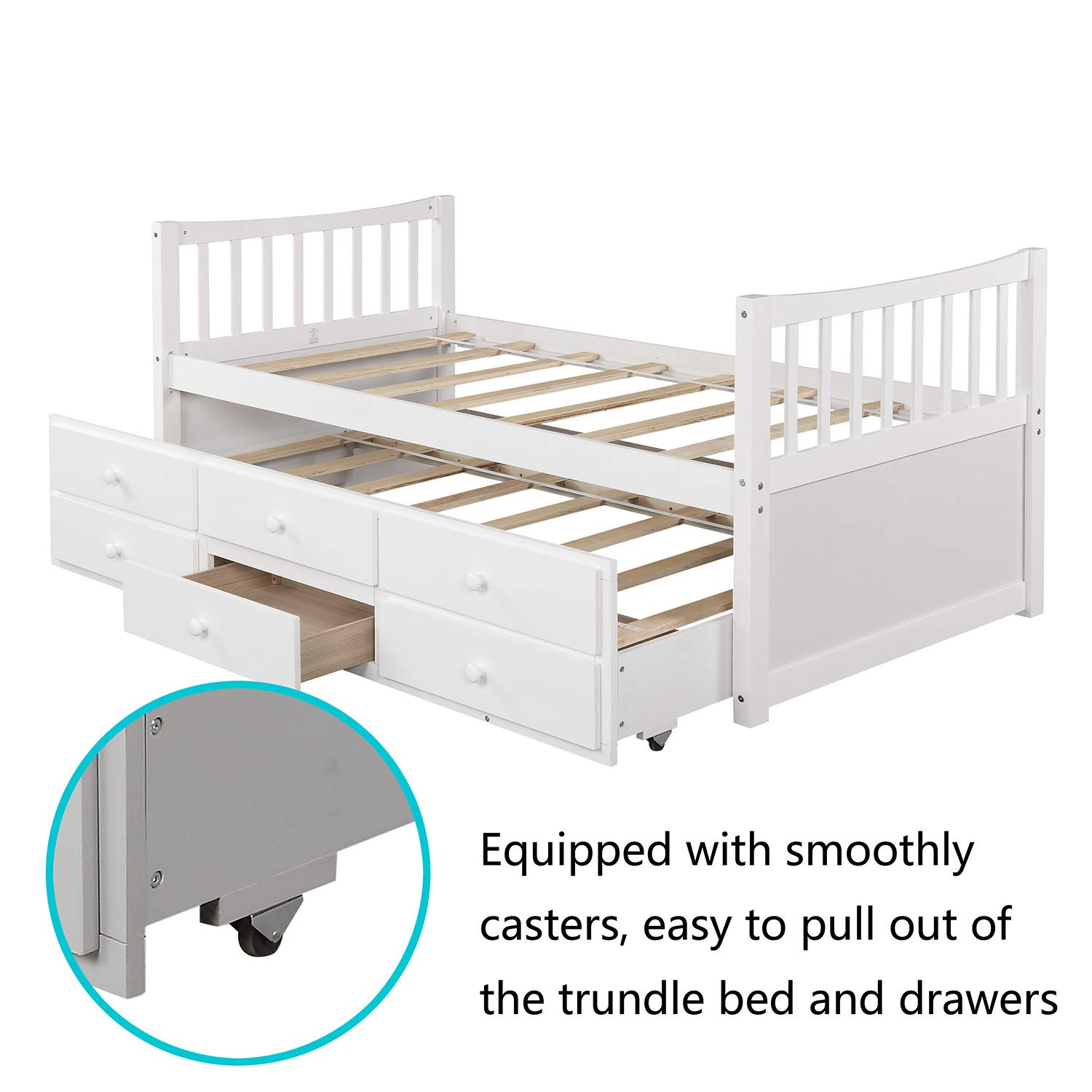 LZ LEISURE ZONE Twin Size Platform Storage Daybed with Trundle - 3 Drawers for Extra Storage Space | Perfect for Guest Rooms, Small Apartments & Kids' Bedrooms