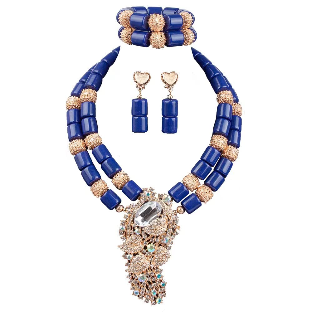 Handmade Resin African Beads Jewelry Set - Double Layer Nigerian Wedding Brooch & Necklace - Traditional Bridal Accessories for Cultural Celebrations & Special Occasions