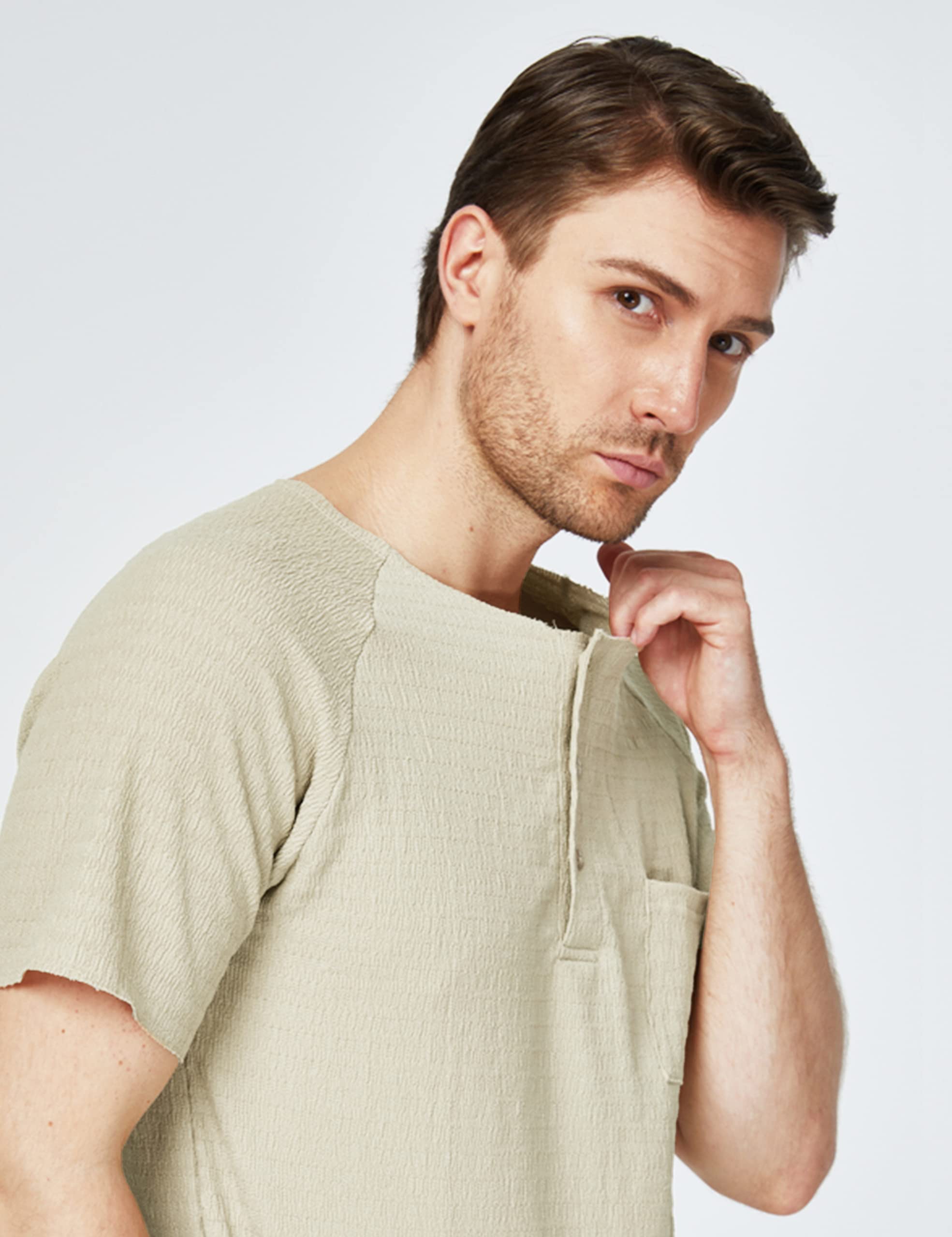 SSLR Men's Henley Shirts - Summer Crewneck Waffle Knit Short Sleeve T-Shirts for Casual Wear & Outdoor Activities