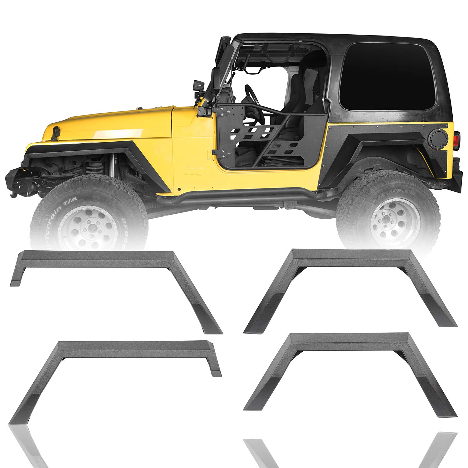 u-Box Textured Steel Fender Flares & Mud Guards Front & Rear Kit for Jeep Wrangler TJ 1997-2006 | Heavy Duty Off-Road Protection for Rock Crawling & Trail Adventures