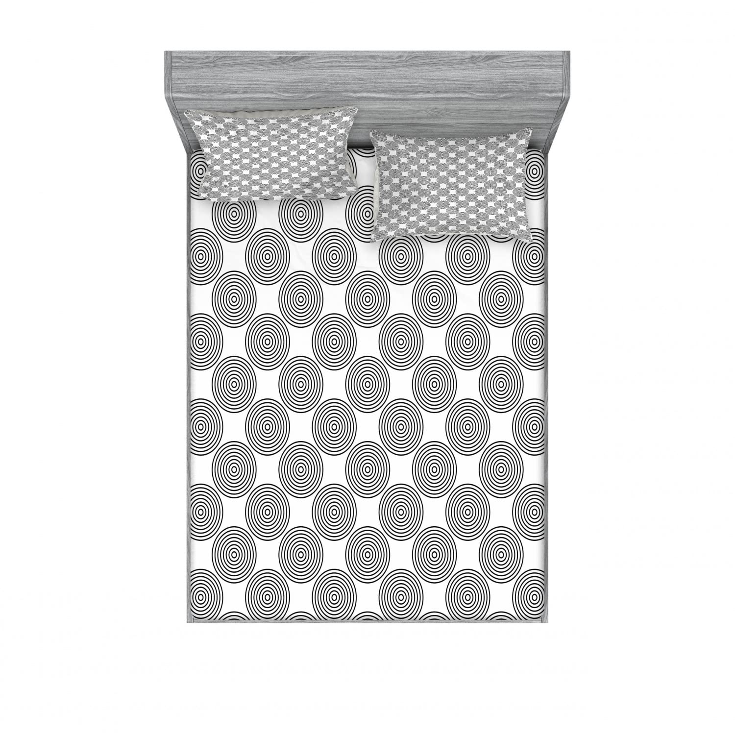 Ambesonne 2-Pack Queen Size Fitted Sheet Set with 4 Pillow Shams - Modern Geometric Rotated Lines Pattern in Grey & White - Complete Bedding Set for Master Bedroom, Guest Room or Dorm Decor