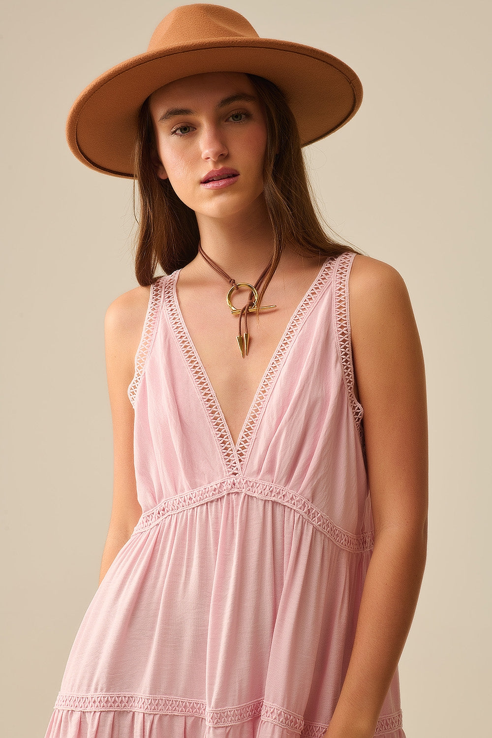 Long Pink Boho Lace Robe for Women - Elegant Floral Lace Trim Maxi Dress for Lounge, Bridal Shower & Beach Cover-Up