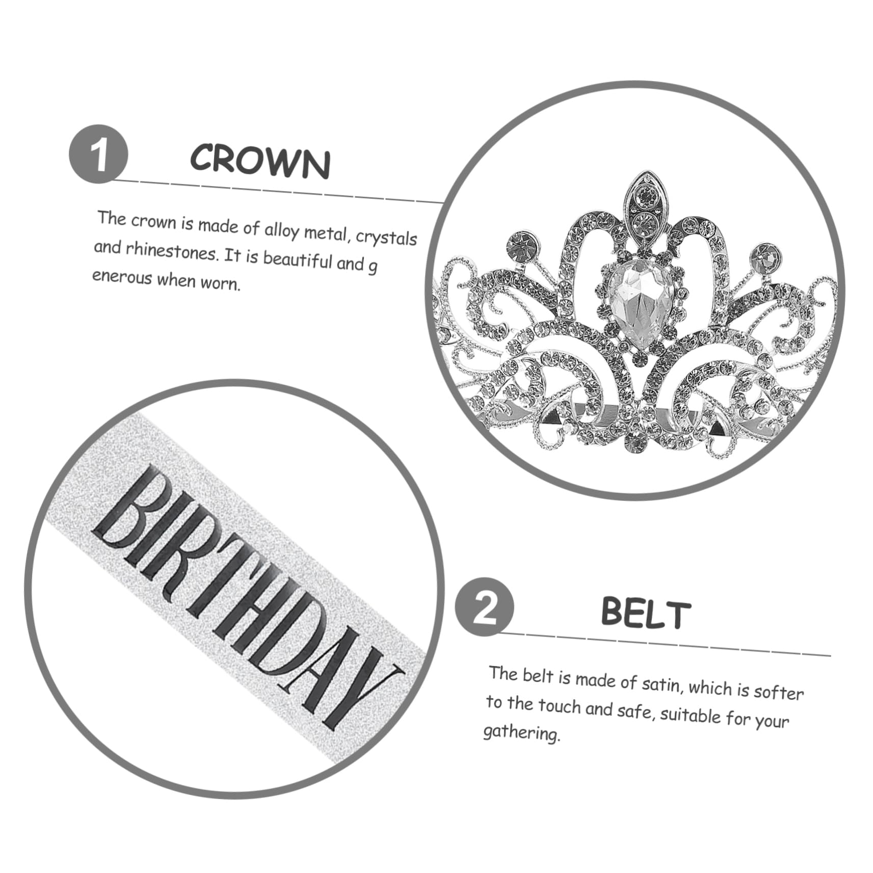 POPETPOP 2-Piece Crown Strap Set - Elegant Tiaras & Sashes for Women, Princess Birthday Crown, Bridal Headpiece, Wedding Accessory, Alloy Headband (Perfect for Birthdays, Weddings & Cosplay)