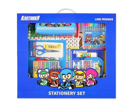 KARTRIDER Stationary Set with Line Friends - School Supplies for Boys, Character Spring Notebook, Sketchbook, Paper Sticker Set, Pencils, Colored Paper, Two-Pocket File, Pencil Cap & Ruler - Perfect Gift for Students, Back to School & Creative Projects