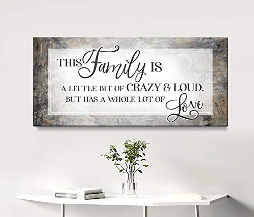 Crazy Family Sign - Large Canvas Wall Art for Home Decor, Farmhouse Living Room, Brown 60x27 - Perfect for Family Room, Entryway or Gift