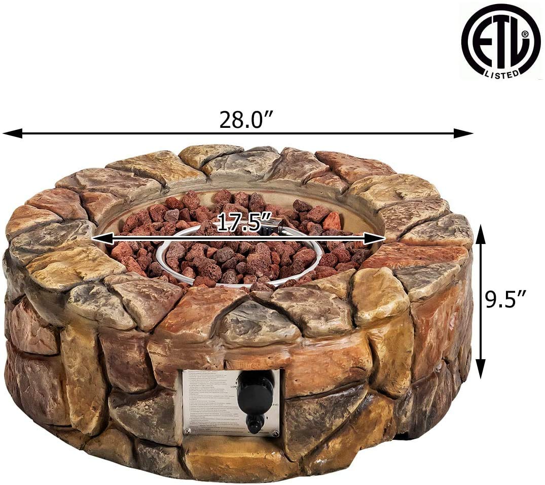 Happygrill Propane Fire Pit Outdoor Patio Heater with Cover & Artificial Stone Rocks - Perfect for Backyard, Camping, and Garden Gatherings