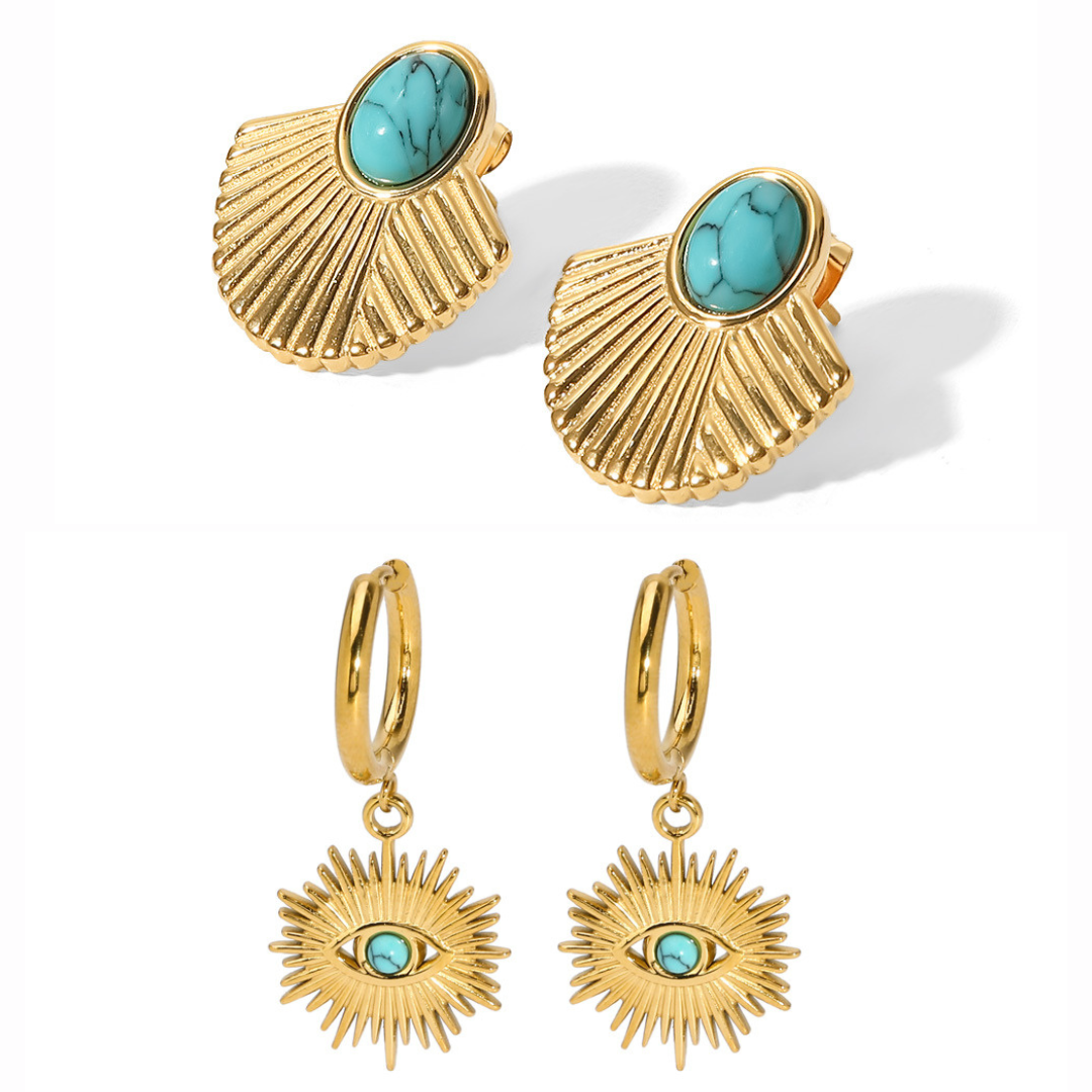 Evil Eye Fan Shaped Huggie Hoop Earrings for Women - Gold & Silver Boho Dangle Earrings | Perfect for Everyday Wear, Parties & Gifts | JDE061