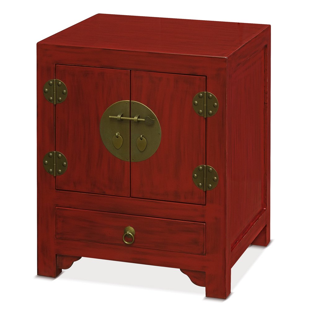 Antique Style Red Elmwood Ming Dynasty Cabinet - Handcrafted Chinese Furniture for Living Room & Dining Room Decor | Vintage Home Storage Solution