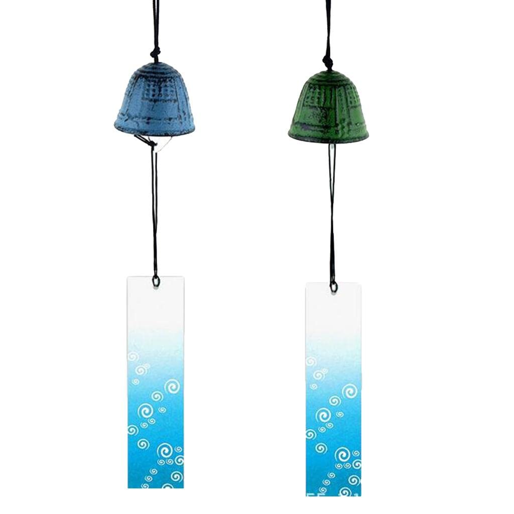 2 Pieces Japanese Cast Iron Wind Chime Bells - Handcrafted Zen Garden Decor for Outdoor Patio, Porch & Backyard Relaxation