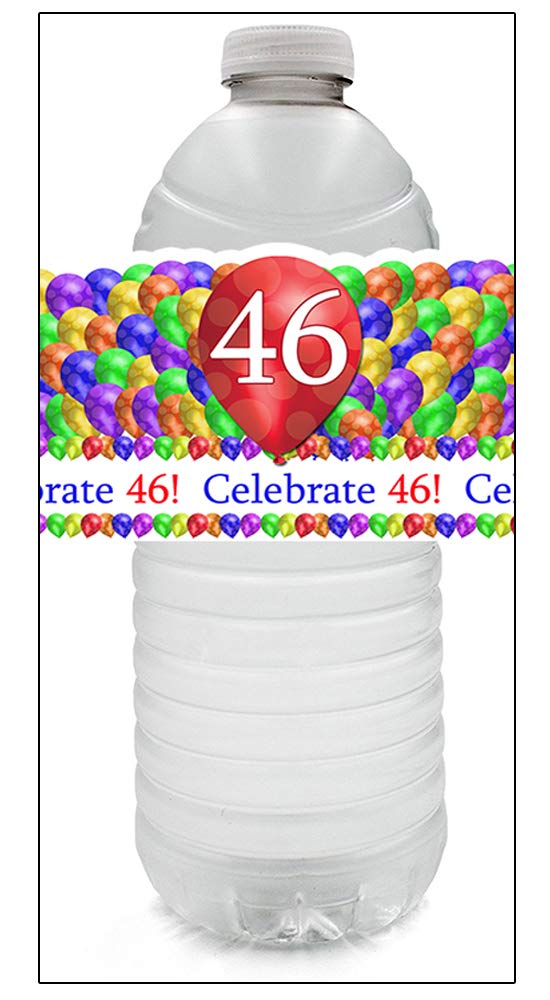 PartyPro 46th Birthday Balloon Blast Water Bottle Labels (24 Count) - Perfect for Birthday Party Decorations, Anniversary Celebrations & Special Events