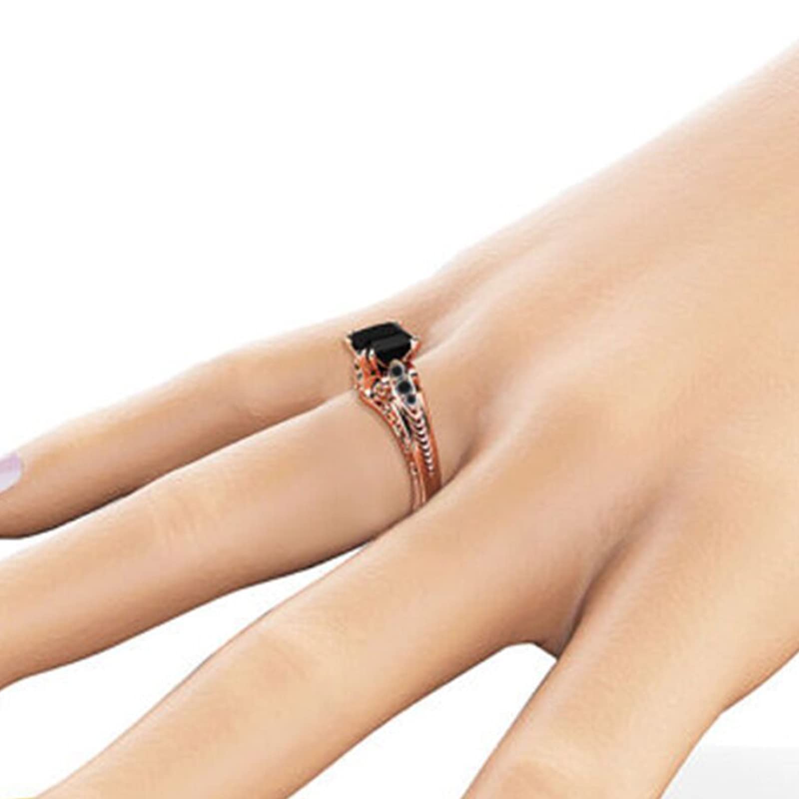 925 Sterling Silver Shiny Full Diamond Black Gemstone Ring - Cubic Zirconia CZ Wedding Band for Women (Golden, Size 8) | Elegant Engagement, Anniversary Gift & Everyday Jewelry for Special Occasions