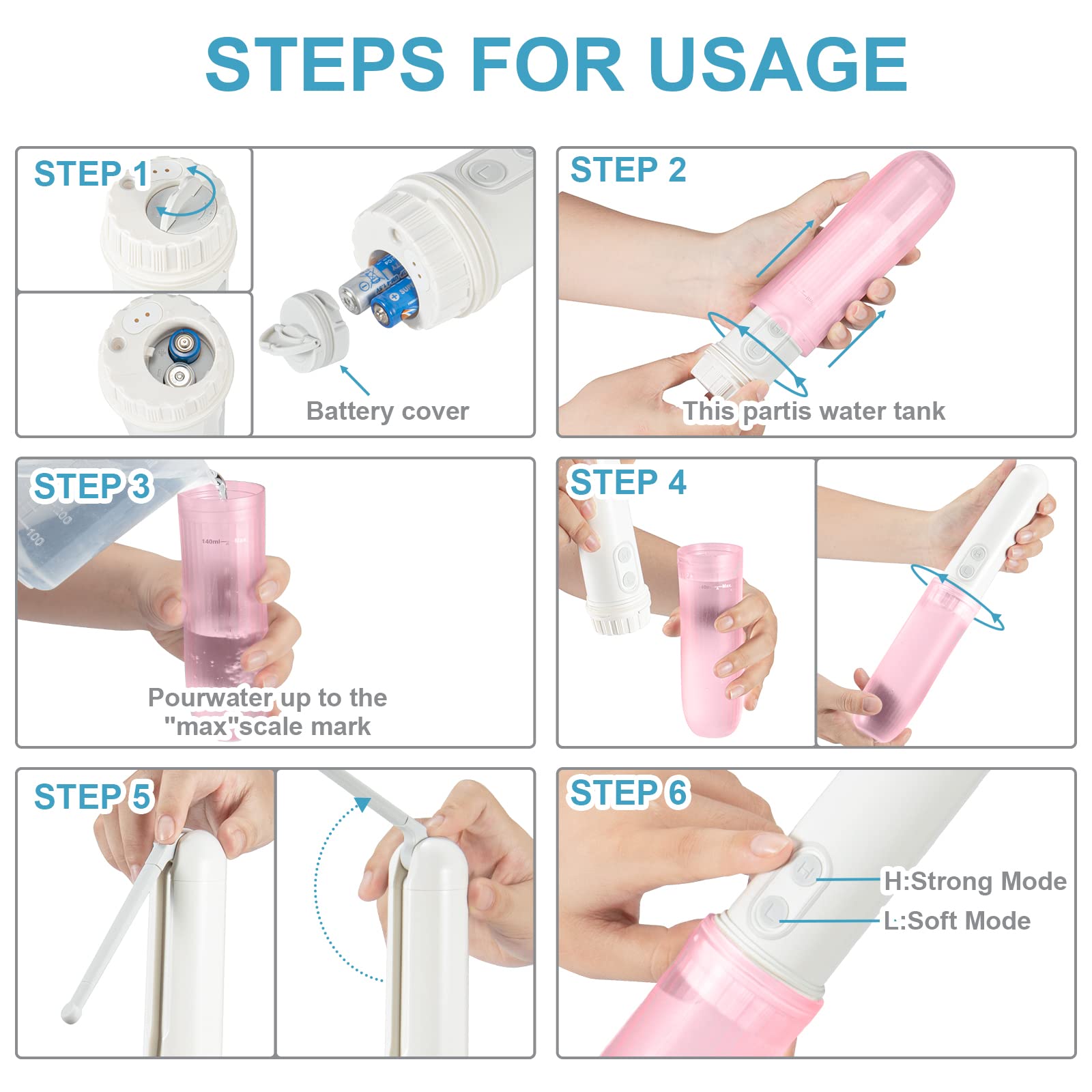 Portable Electric Handheld Bidet Sprayer for Women - Personal Hygiene Cleaning with 2 Pressure Settings (Pink) | Perfect for Travel, Camping, Home & Office Use
