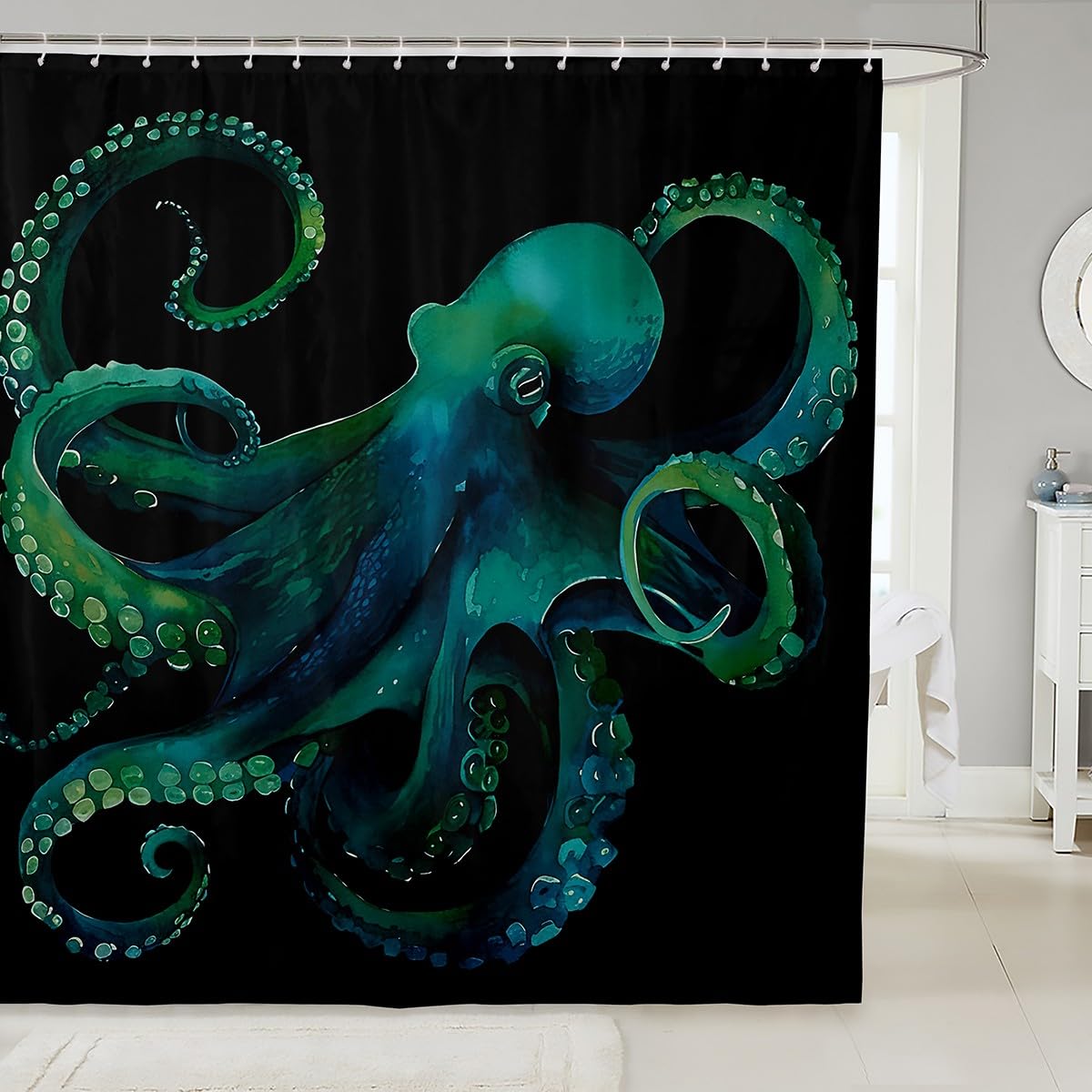 Waterproof Octopus Shower Curtain with Hooks - 72x72 Inch Washable Bathroom Decor, Vivid Marine Life Design for Kids & Coastal Theme Bathrooms | Perfect for Beach House, Nautical Nursery or Ocean-Themed Bathroom