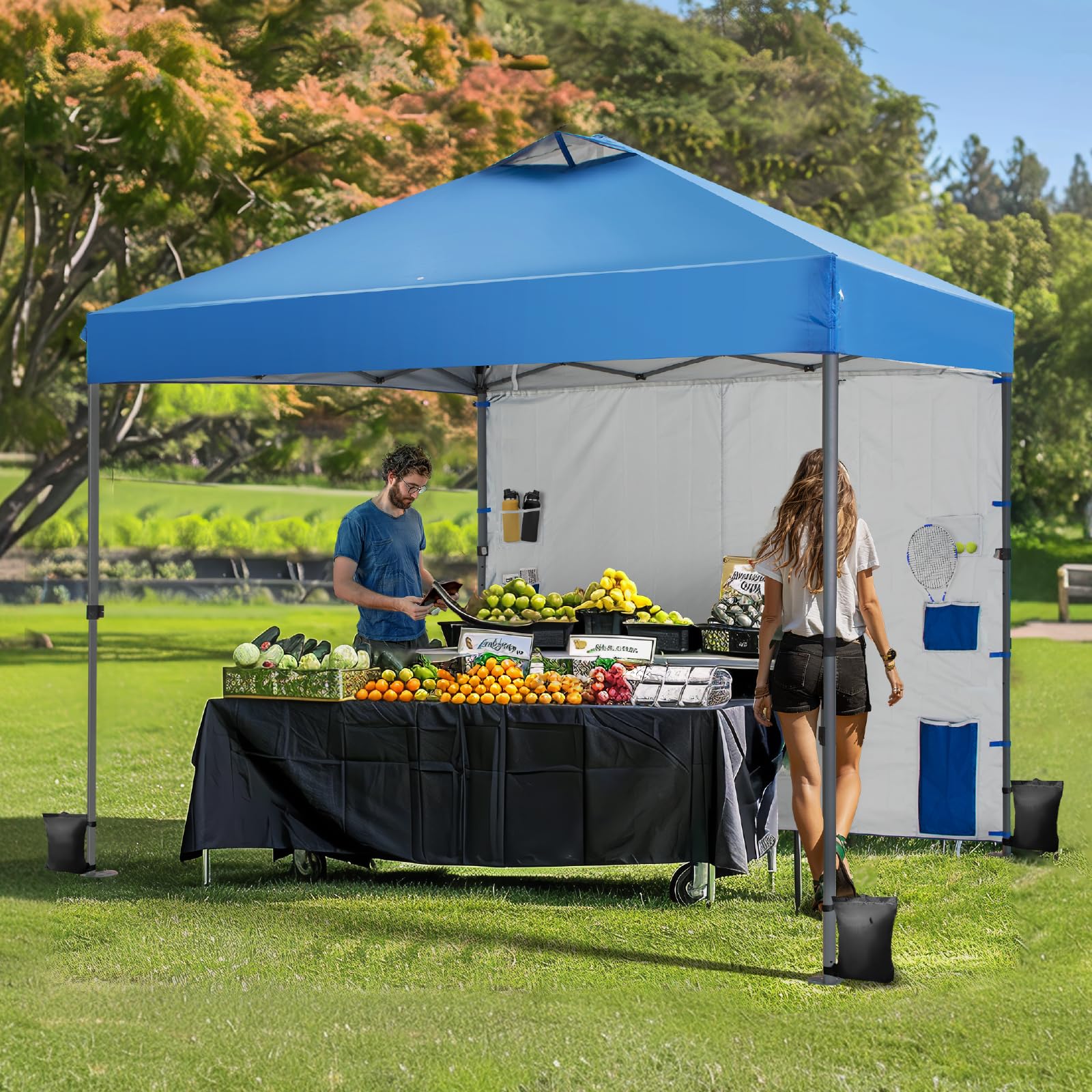 GREEN PARTY 10x10 Pop Up Canopy Tent with Sidewall & 6 Pockets - Instant One-Push Setup, Vented Roof & Wheeled Carry Bag - Perfect for Outdoor Camping, Beach Parties, Backyard BBQs, and Patio Shade