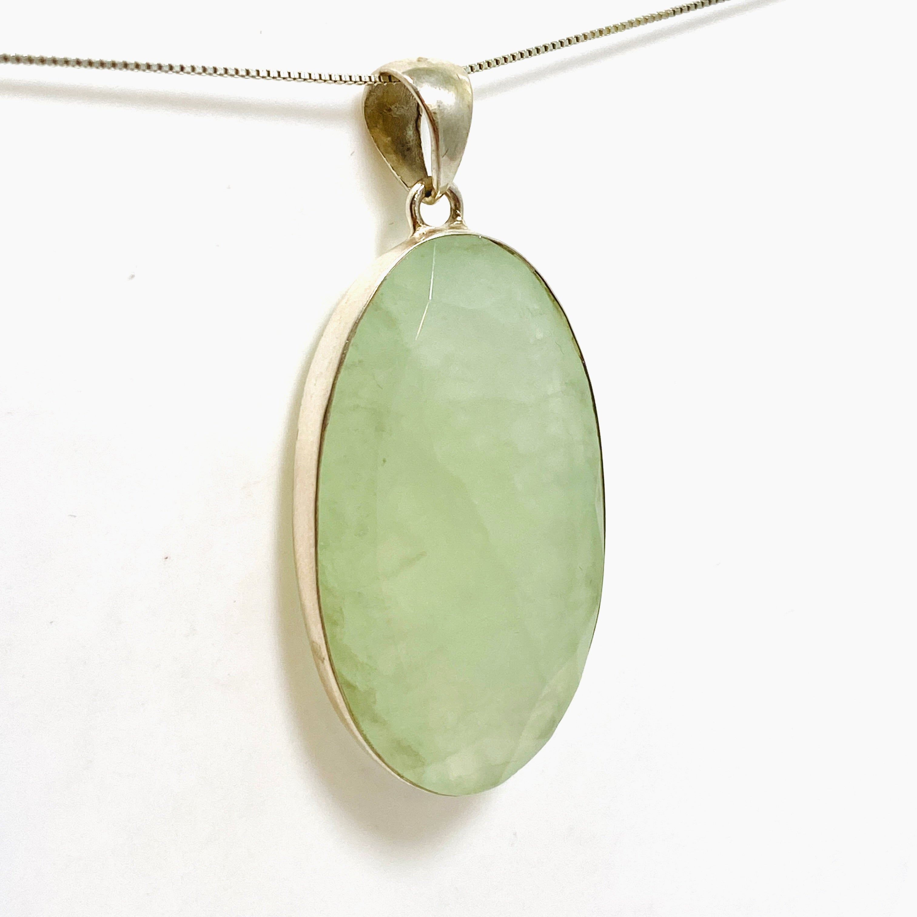 Natural Prehnite Oval Faceted Pendant Necklace - 925 Sterling Silver Jewelry for Women - Perfect for Daily Wear, Gift Giving & Special Occasions