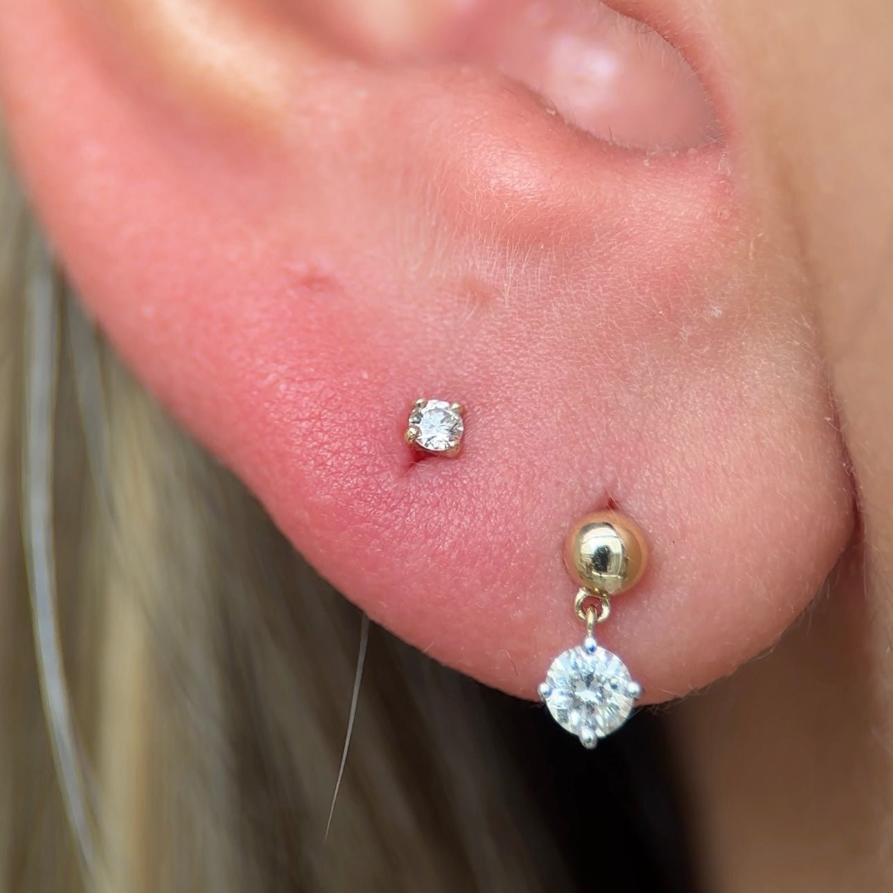 14K Yellow Gold Diamond Flat Back Threaded Stud Earrings for Women - Perfect for Daily Wear, Parties & Special Occasions