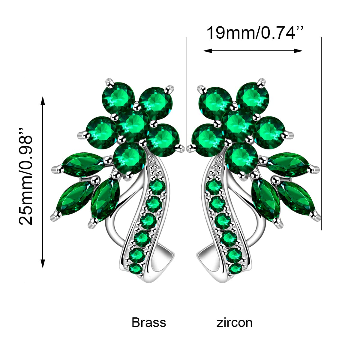 Uloveido Rose Gold Plated Cubic Zirconia Flower Leaf Stud Wrap Earrings for Women - Dainty Multi Color Crystal Jewelry for Party, Wedding & Everyday Wear