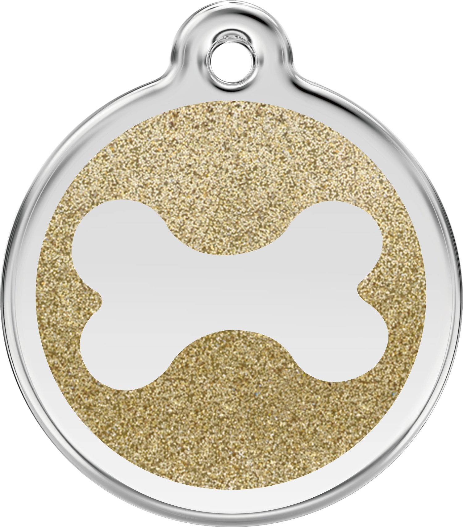 Red Dingo Small Gold Stainless Steel & Glitter Enamel Bone Dog ID Tag - Personalized Pet Name Tag for Dogs & Puppies | Perfect for Collars, Leashes & Pet Identification