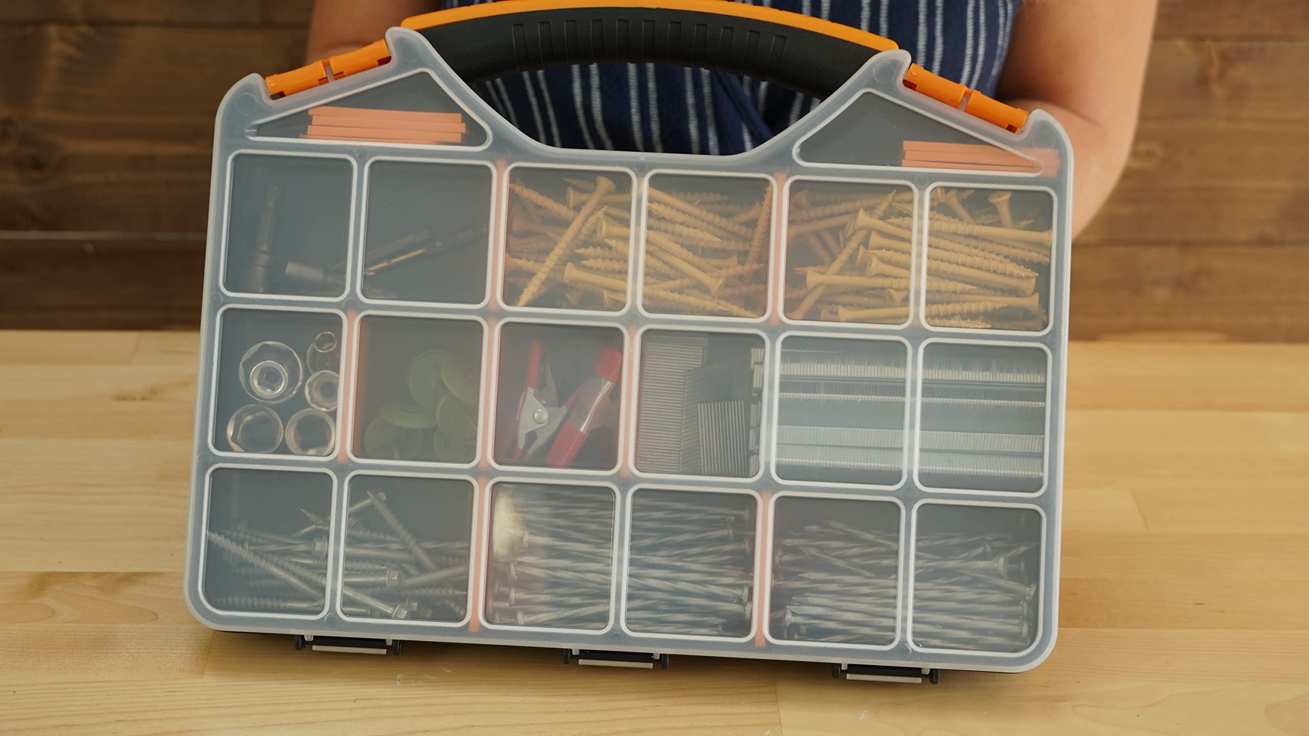 Massca 18-Compartment Hardware Organizer Box with Dividers & Hinged Lid - Durable Plastic Storage for Nuts, Bolts, Screws, Nails & Small Parts - Perfect for Workshop, Garage & DIY Projects
