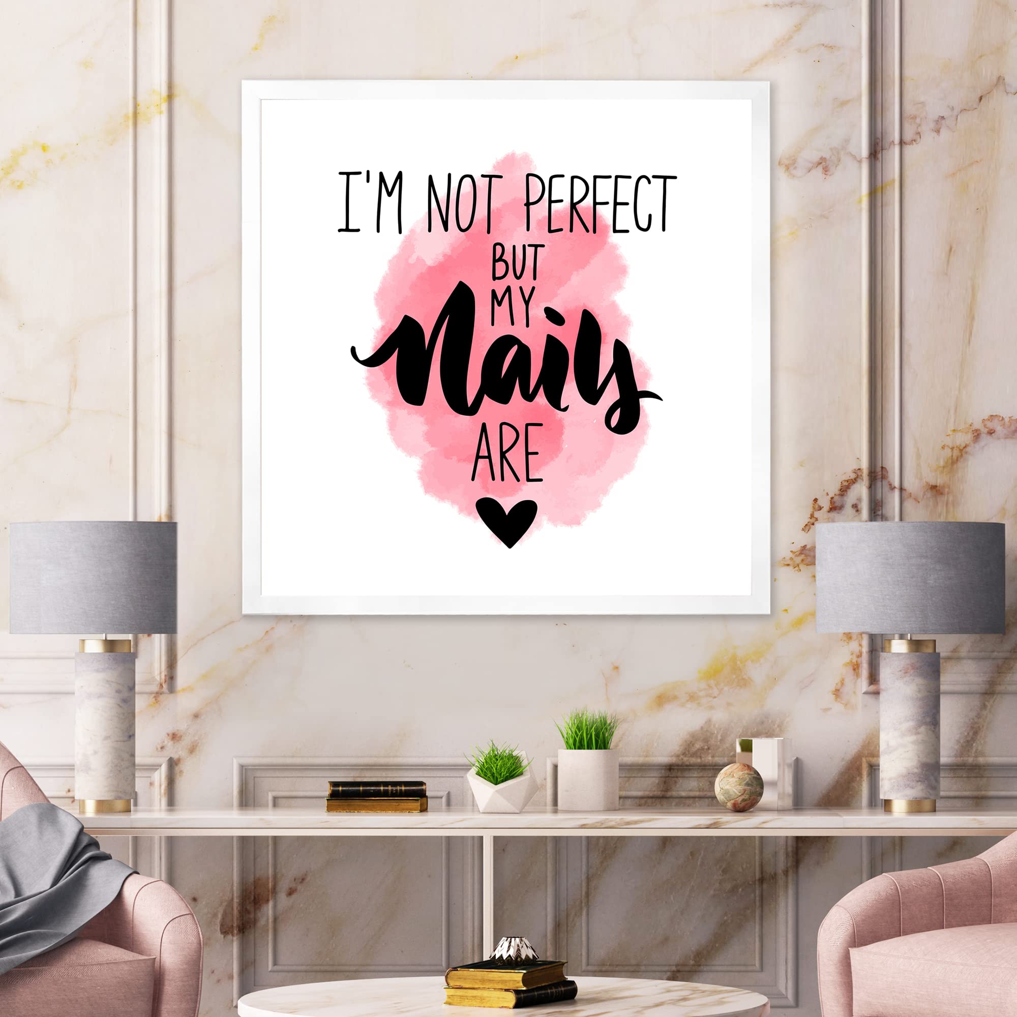 DesignQ 'I Am Not Perfect But My Nails Are' Modern Framed Wall Art Decor - Perfect for Bedroom, Living Room, Office & Gift Giving