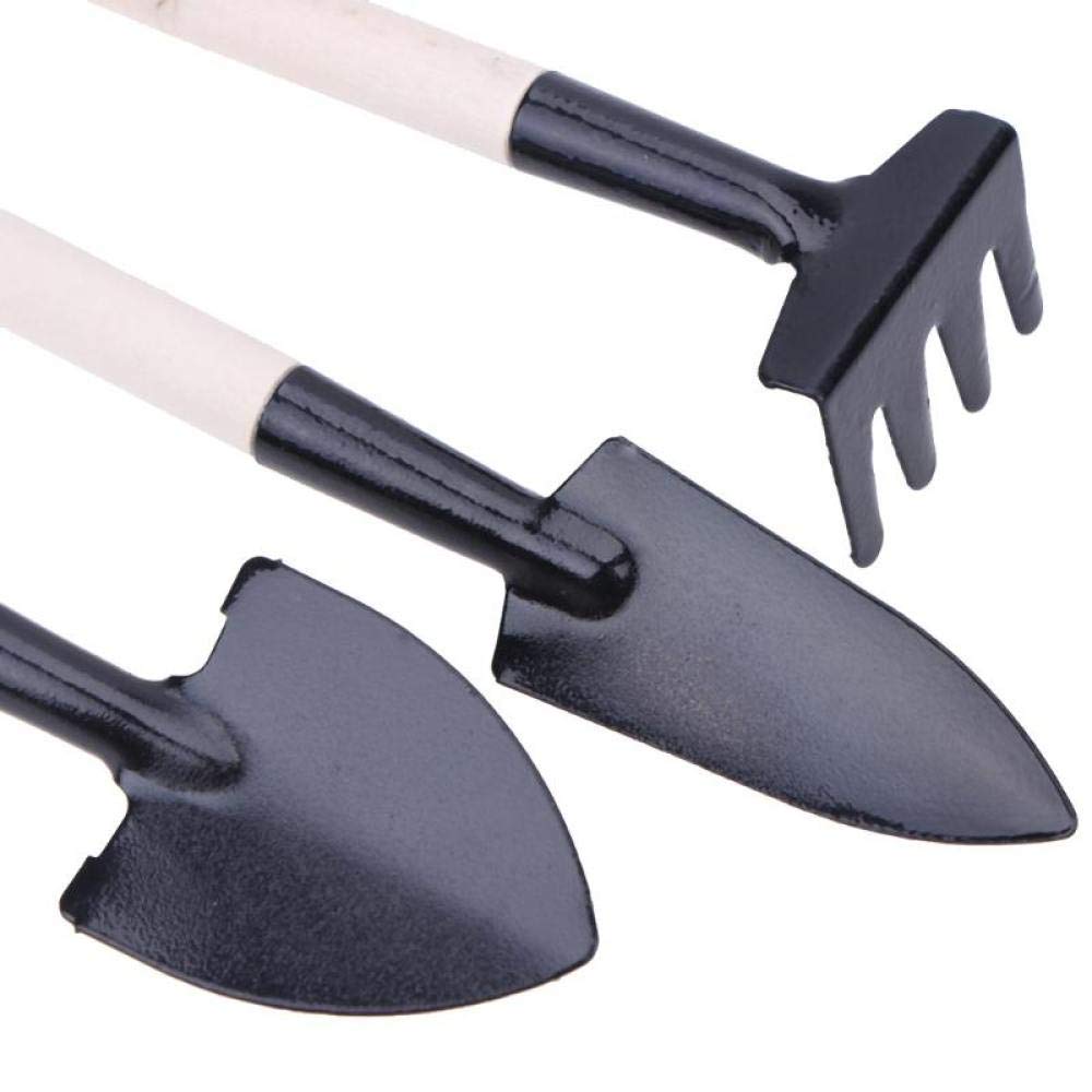 LUCACO Mini Garden Tool Set - 3 Piece Wooden Handle Shovel, Rake & Harrow for Kids | Durable Children's Gardening Tools for Planting, Weeding & Outdoor Activities