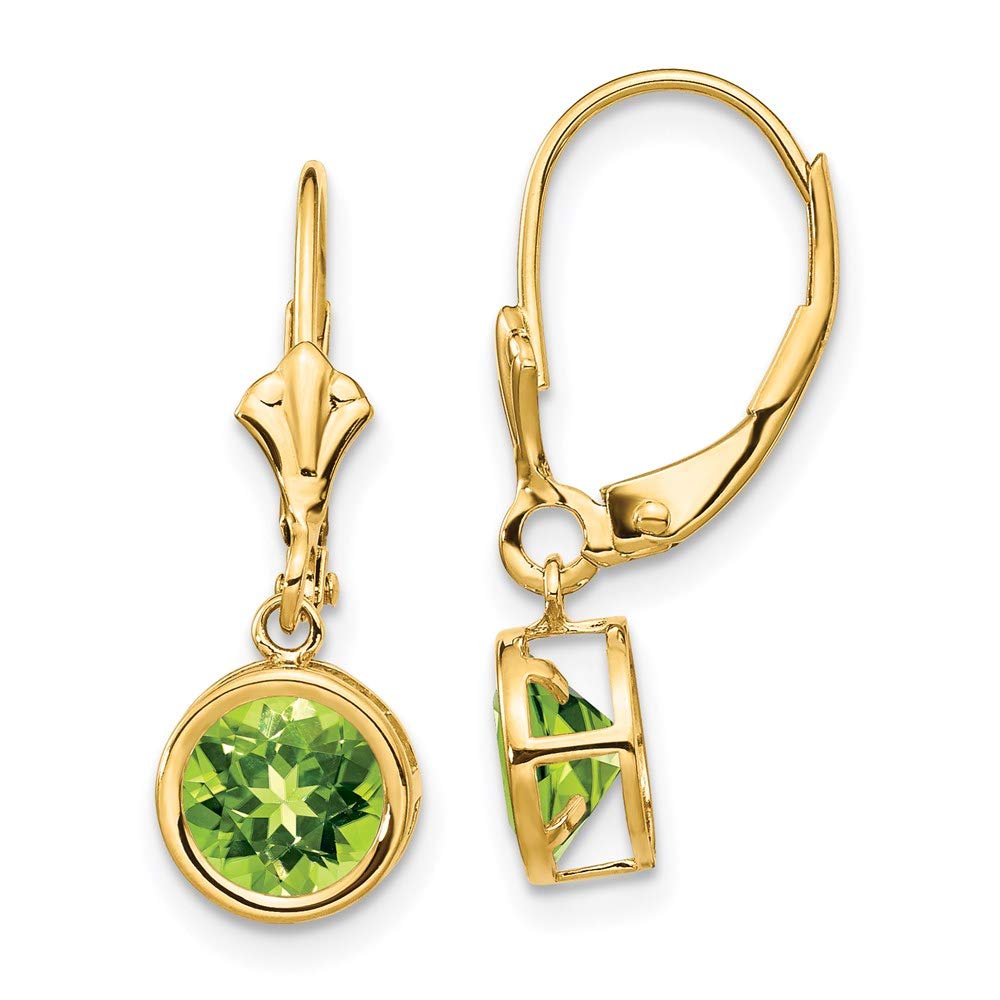 14K Yellow Gold 6mm Peridot Leverback Earrings - Dainty Fine Jewelry for Women, Perfect Birthday Gift for Her, Anniversary Present, Mother's Day Jewelry - Elegant for Parties, Weddings & Everyday Wear