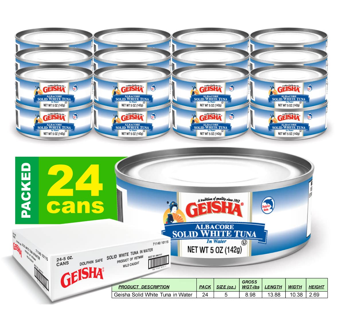 Premium GEISHA Solid White Albacore Tuna in Water - 5oz Cans (Pack of 24) | High Protein, Omega-3 Rich, Kosher Certified, Gluten Free, No Trans Fat & No Sugar Added | Perfect for Salads, Sandwiches, and Healthy Meal Prep