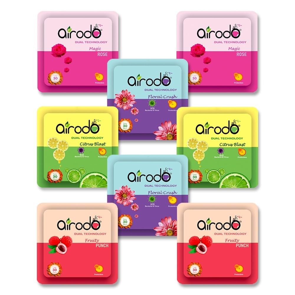 AIRODO Air Freshener Power Pocket Gel - Long Lasting 30 Days Fragrance Booster for Bathroom, Toilet & Home - Pack of 8 Refills (8x10g) Assorted Scents - Eliminates Odors in Cars, Offices & Small Spaces