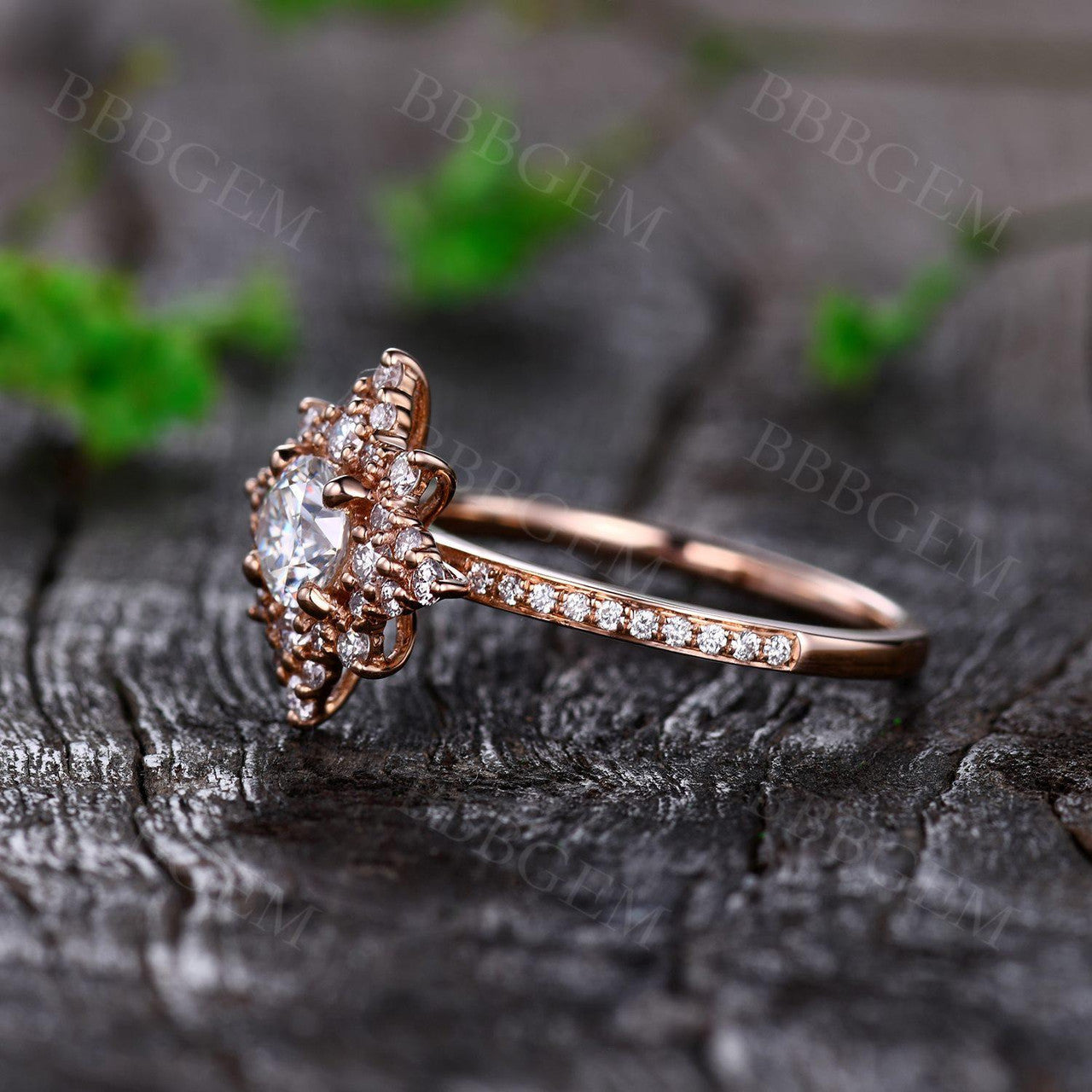 0.5CT Round Cut Moissanite Engagement Ring - Unique Cluster Halo Design for Women | Wedding, Proposal, Anniversary Gift Idea