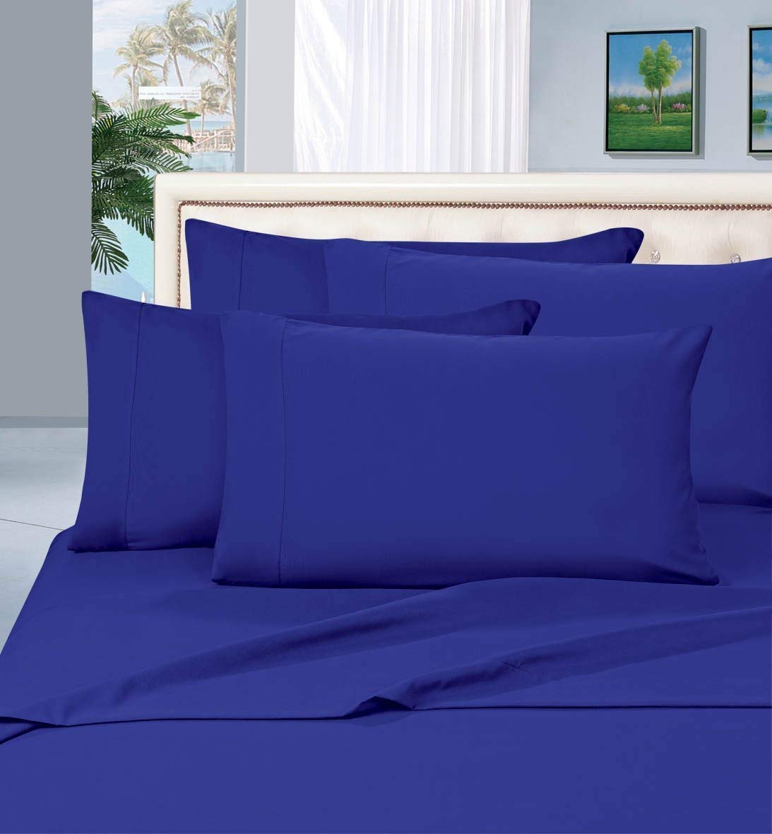 4PCs Twin 14'' Deep Pocket 100% Cotton Bed Sheet Set - Royal Blue Solid Luxury Sateen Weave Soft Bedding - Perfect for Guest Rooms, Dorms & Cozy Bedrooms