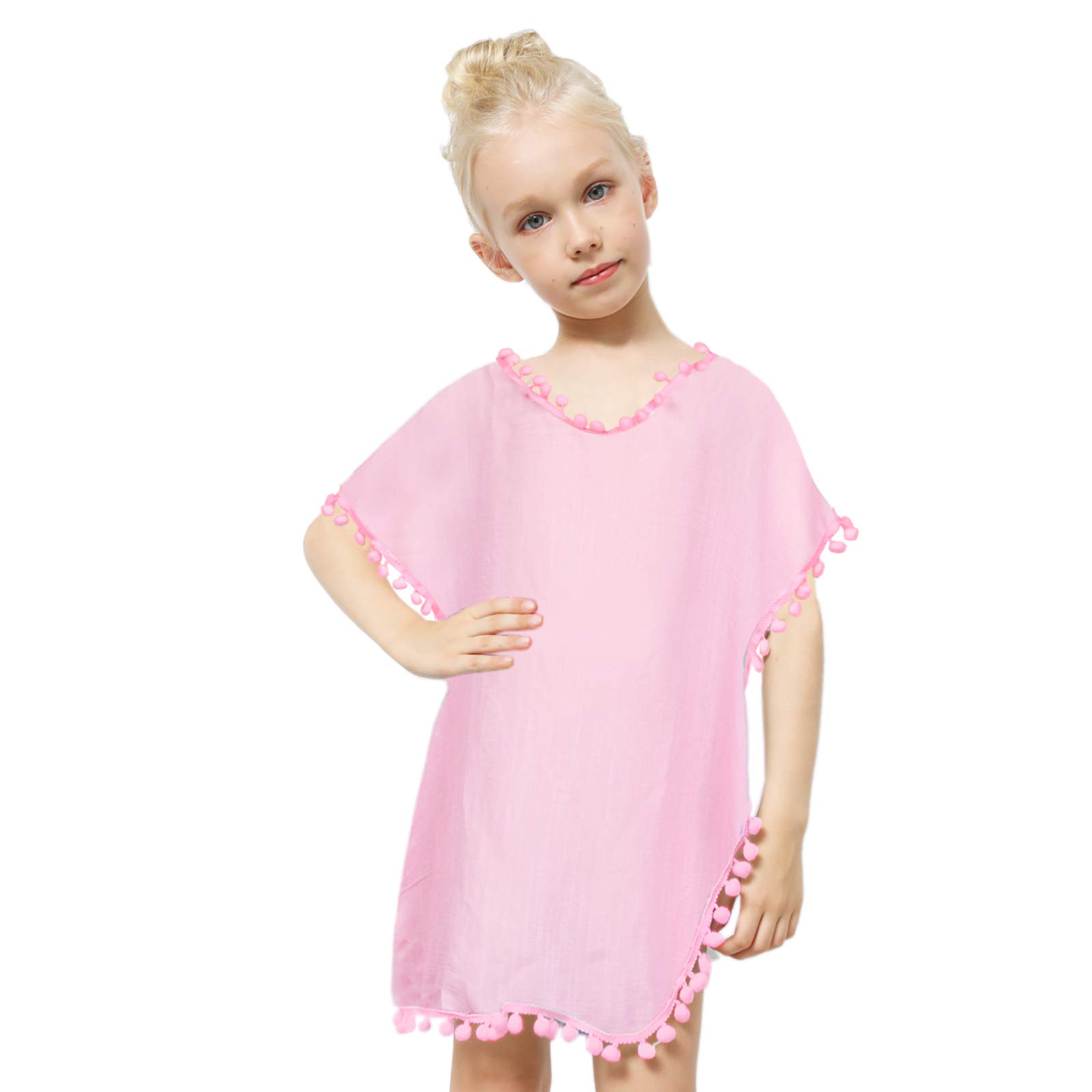 Mermaid Swim Cover Up for Girls - Chiffon Beach Swimsuit Coverup with Pompom Tassel | Perfect for Pool, Beach Vacation & Summer Outfits
