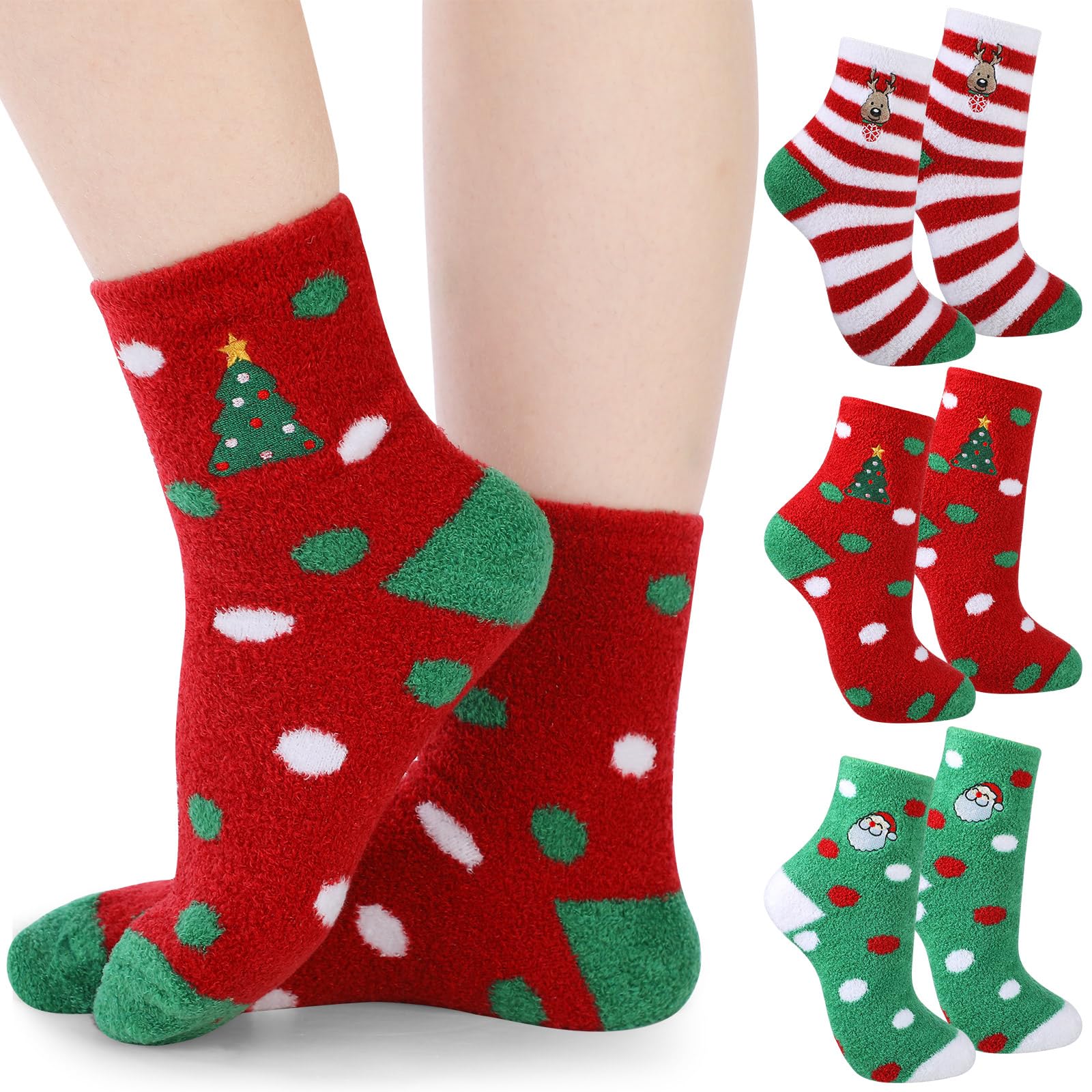 Aloe Vera Infused Moisturizing Christmas Socks - 3 Pairs Ultra Soft Fuzzy Holiday Socks with Colorful Patterns for Women & Men - Perfect for Spa, Gift Giving & Winter Foot Care