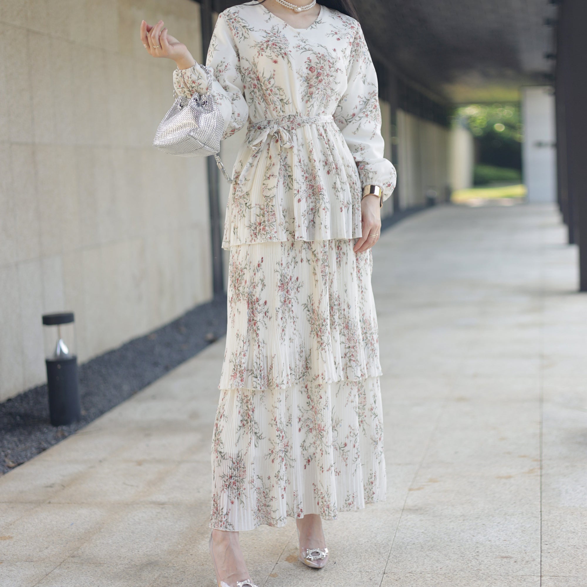 Elegant Fleur Maxi Dress in Ivory Moss - Flowy Boho Summer Dress for Women, Perfect for Beach Vacations, Weddings & Outdoor Parties