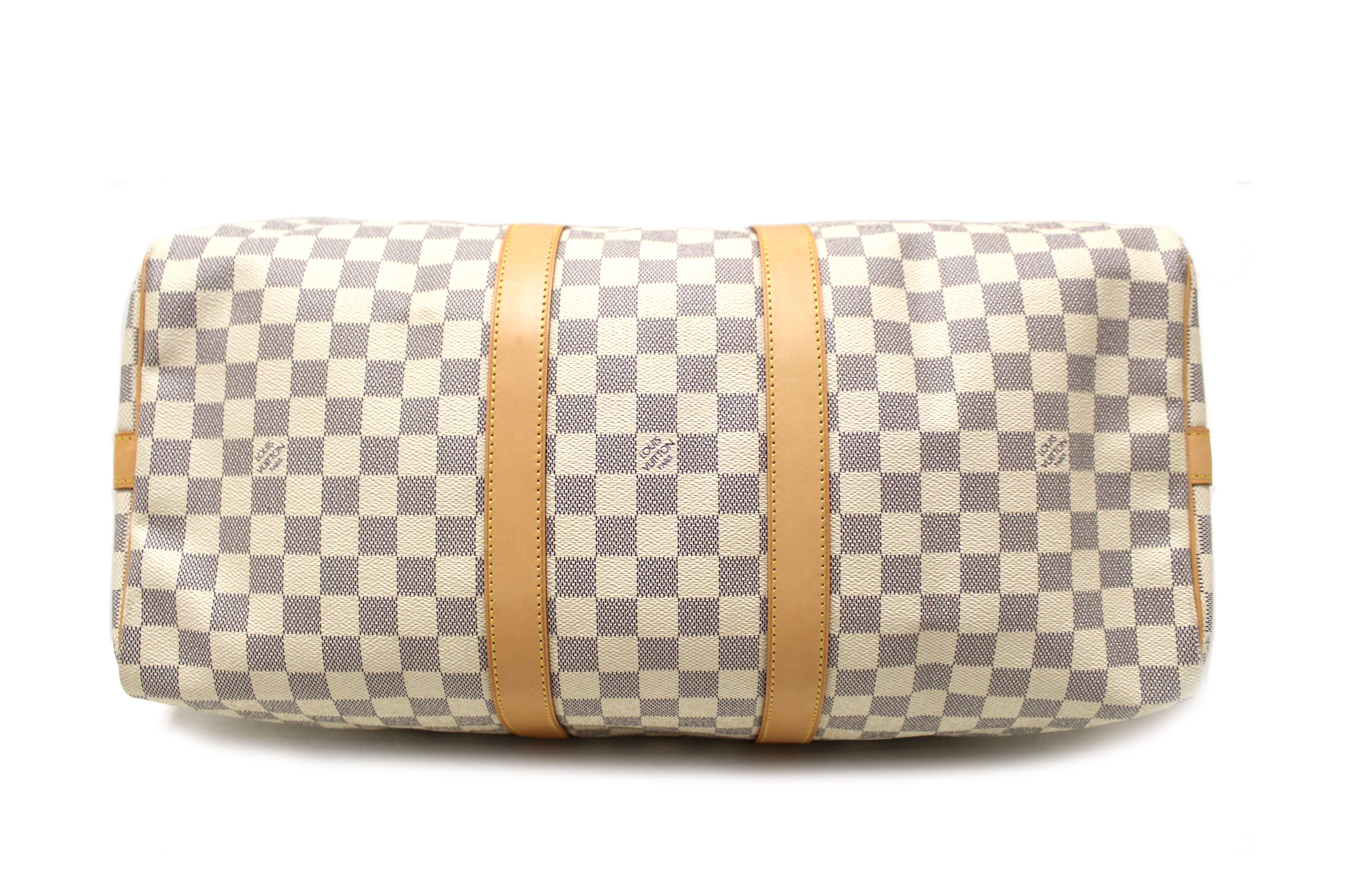 Authentic Louis Vuitton Damier Azur Keepall Bandouliere 45 Travel Duffle Bag - Stylish Carry-On for Weekend Getaways & Business Trips