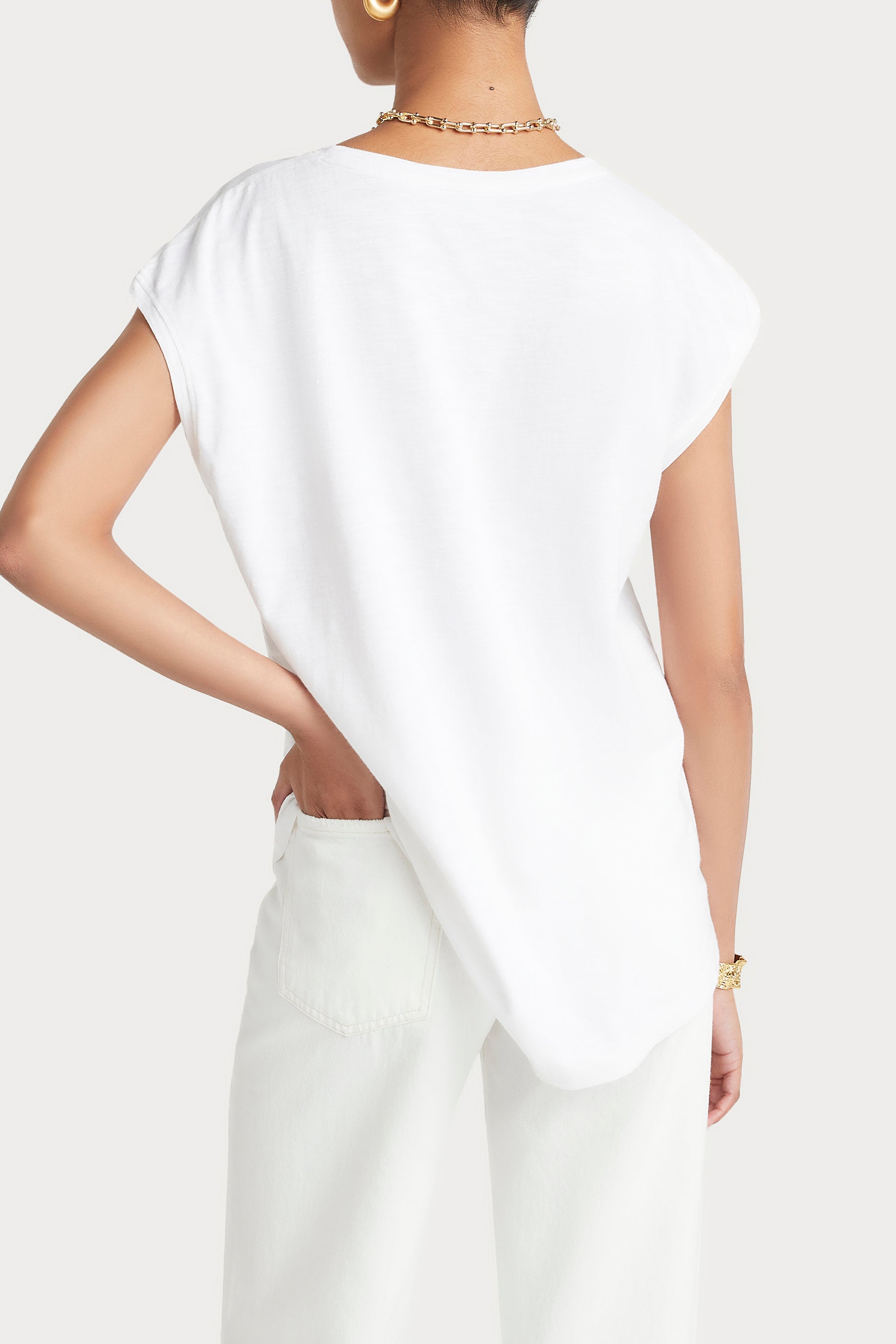 Husk Beaded Tee - Women's White Boho Embellished T-Shirt for Casual Wear & Summer Outfits